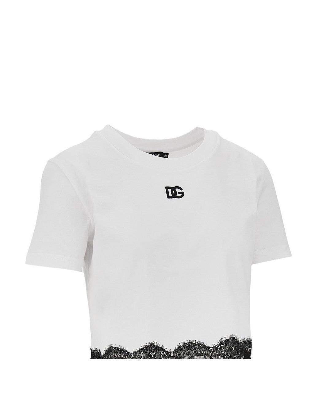 Dolce & Gabbana White Cropped T-Shirt With Lace Trimming
