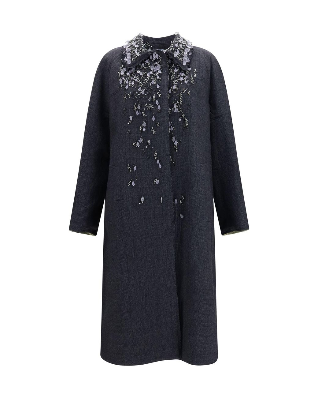 Prada Blue Single-Breasted Prince Of Wales Coat Nero+Agave
