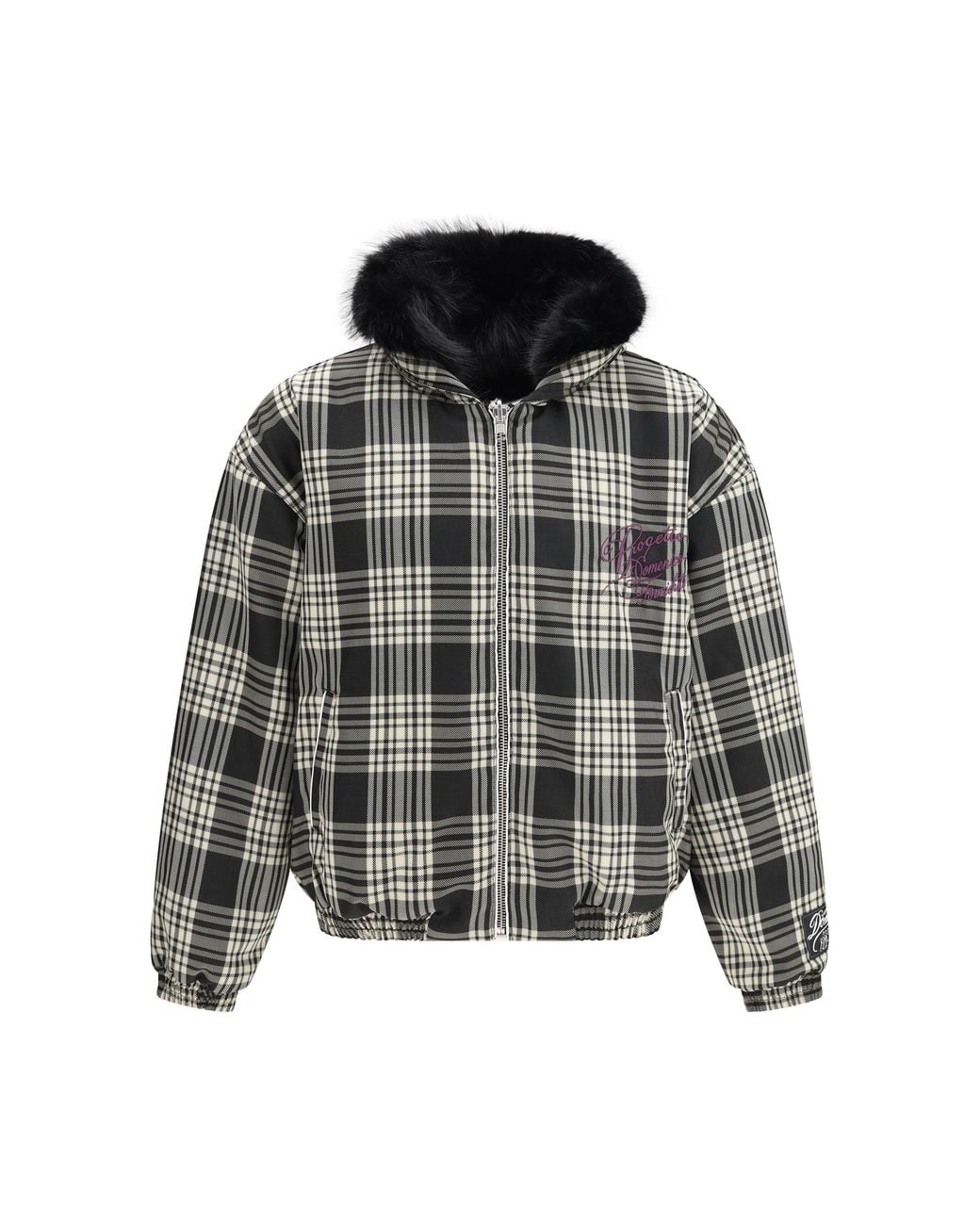 PDF CHANNEL Black Reversible Hooded Bomber Check for men
