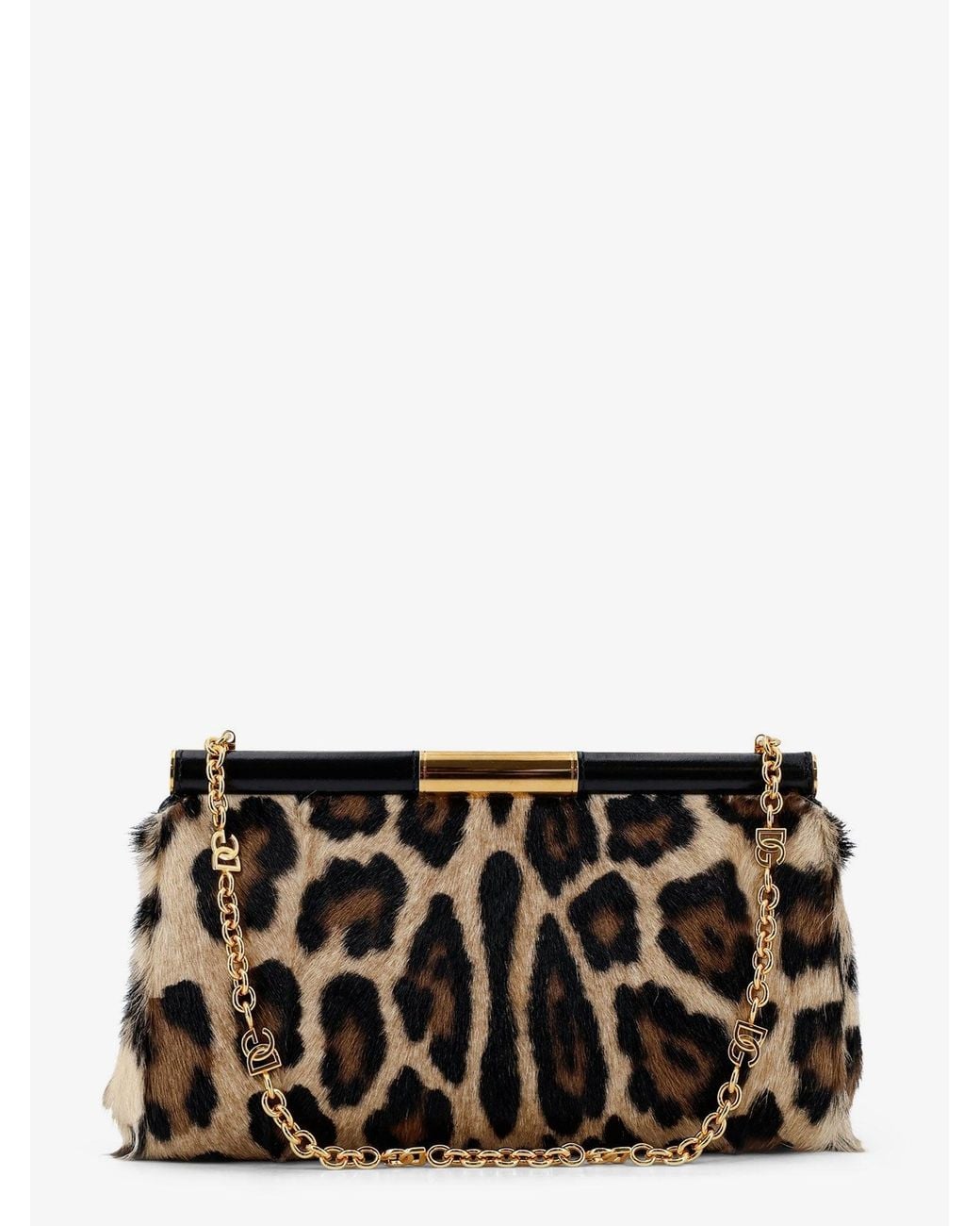 Dolce & Gabbana Black Marlene Leopard Print Goatskin Shoulder Bag