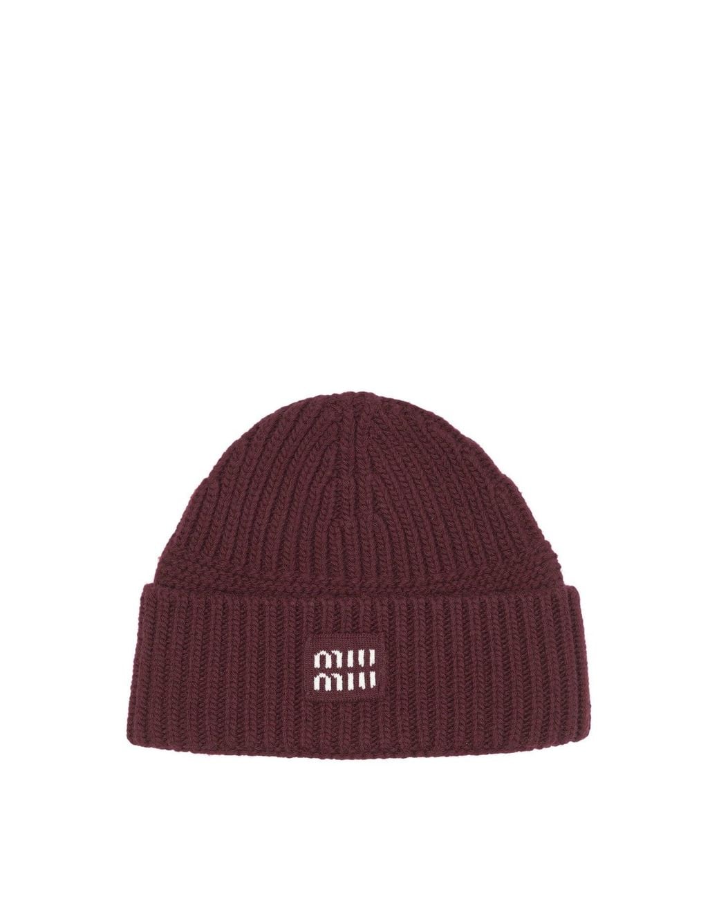 Miu Miu Purple Wool And Cashmere Beanie With Logo