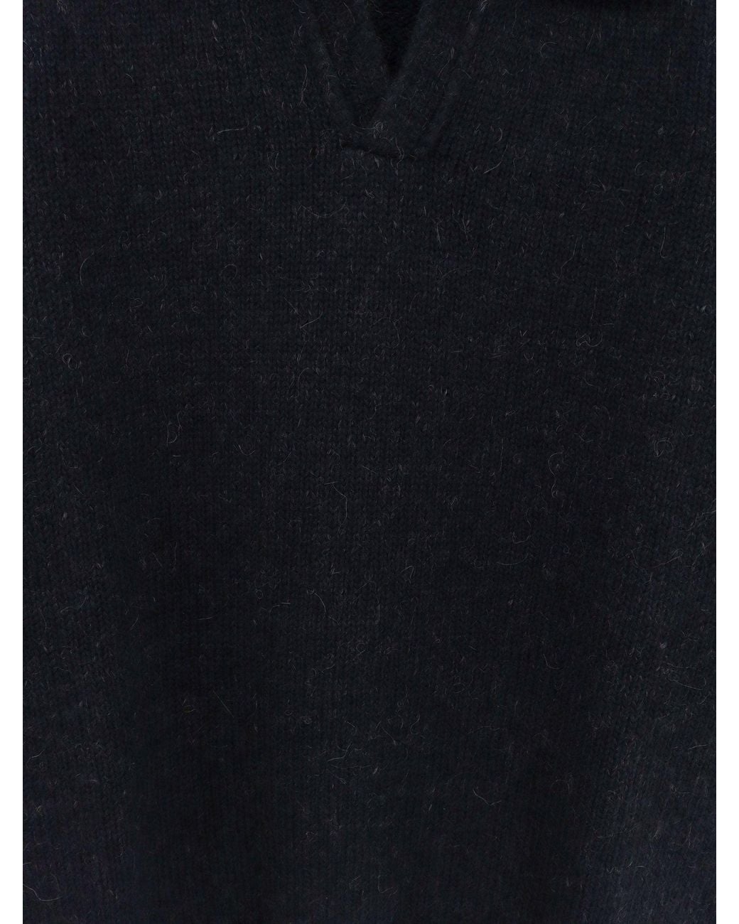 Alpha Studio Blue Wool Blend Ribbed Collar Sweater for men