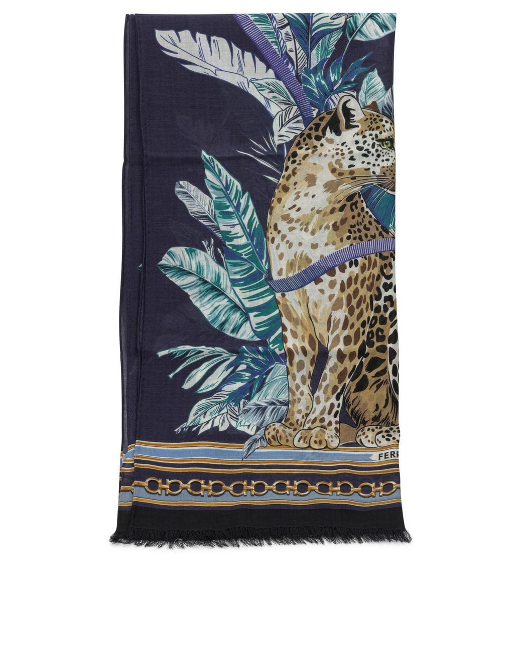 Ferragamo Blue "Felini" Fringed Scarf