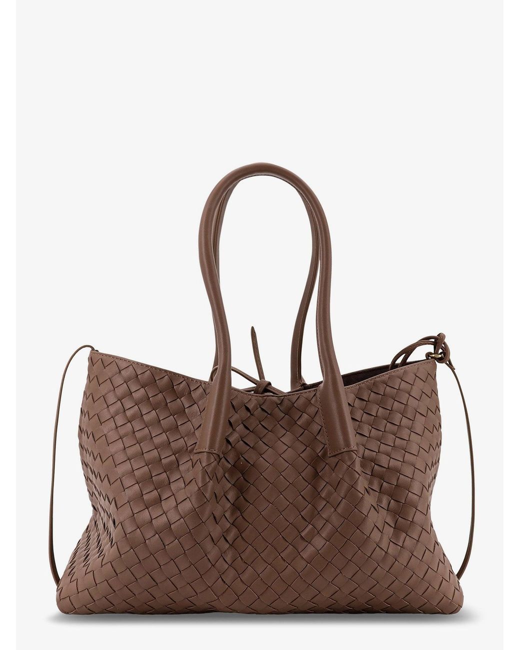 Bottega Veneta Brown Pinacoteca Leather Handbag With Intrecciato Motif