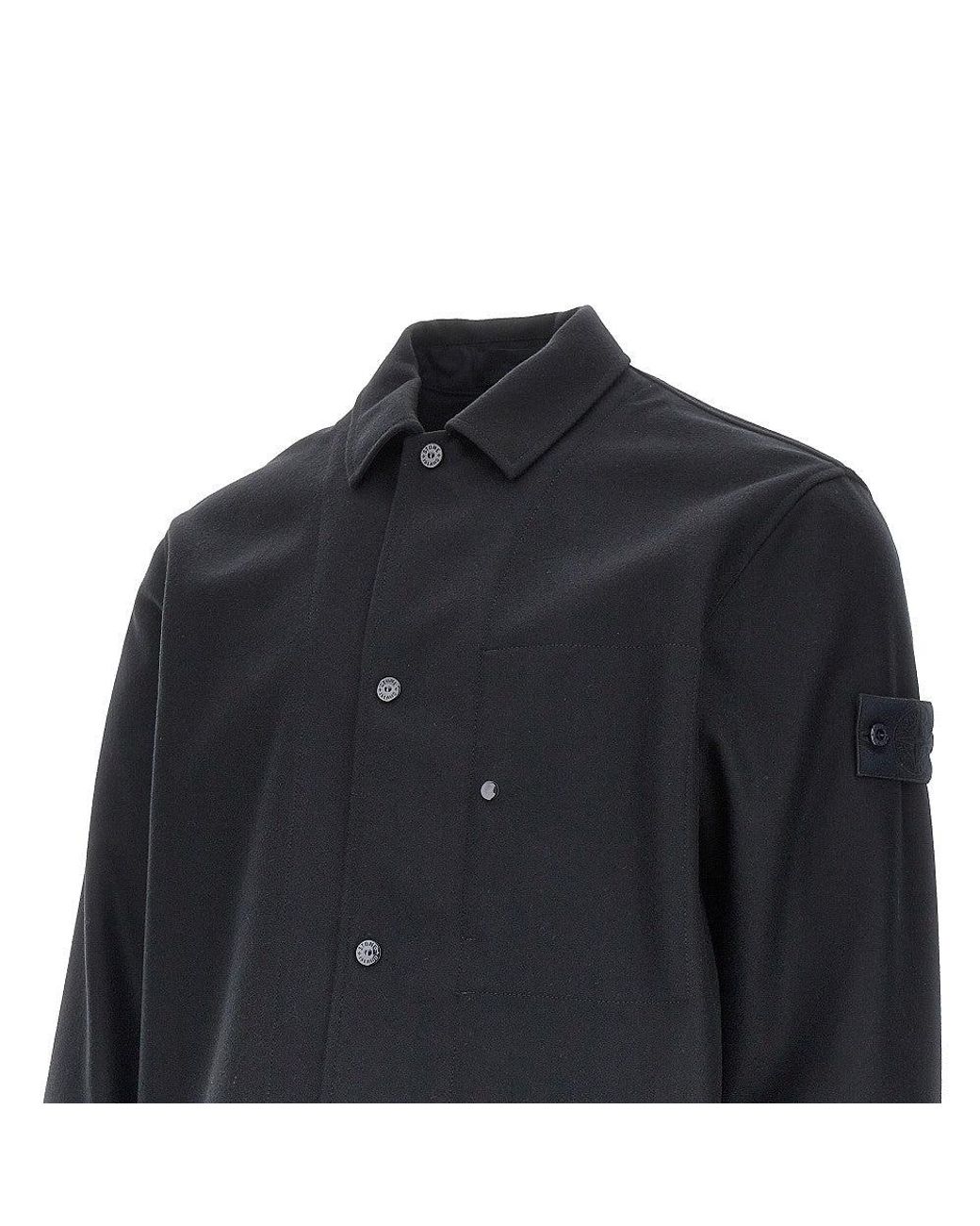 Stone Island Black Virgin Wool-Blend Cloth Overshirt for men