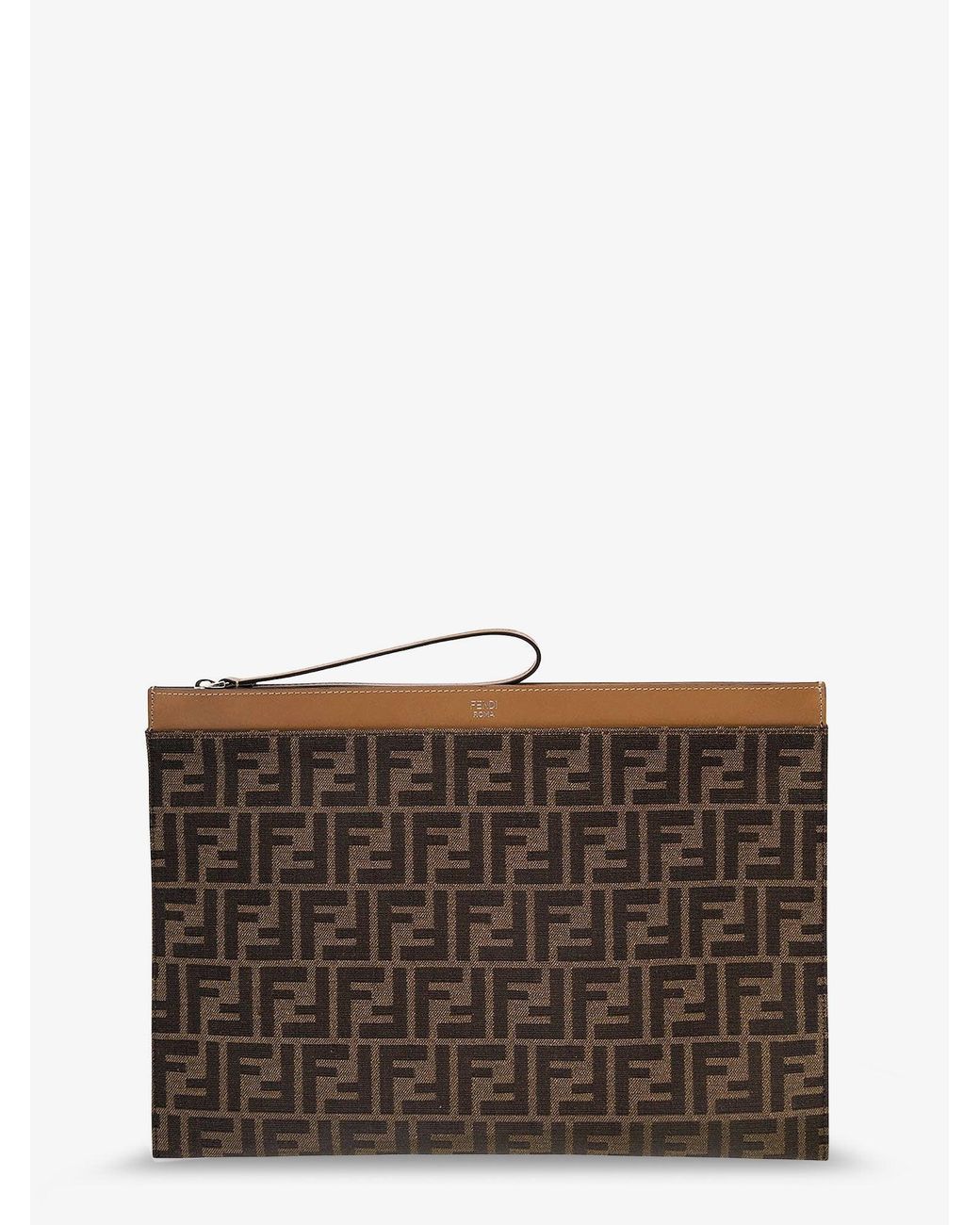 Fendi Gray Ff Jacquard Fabric Flat Pouch Large for men