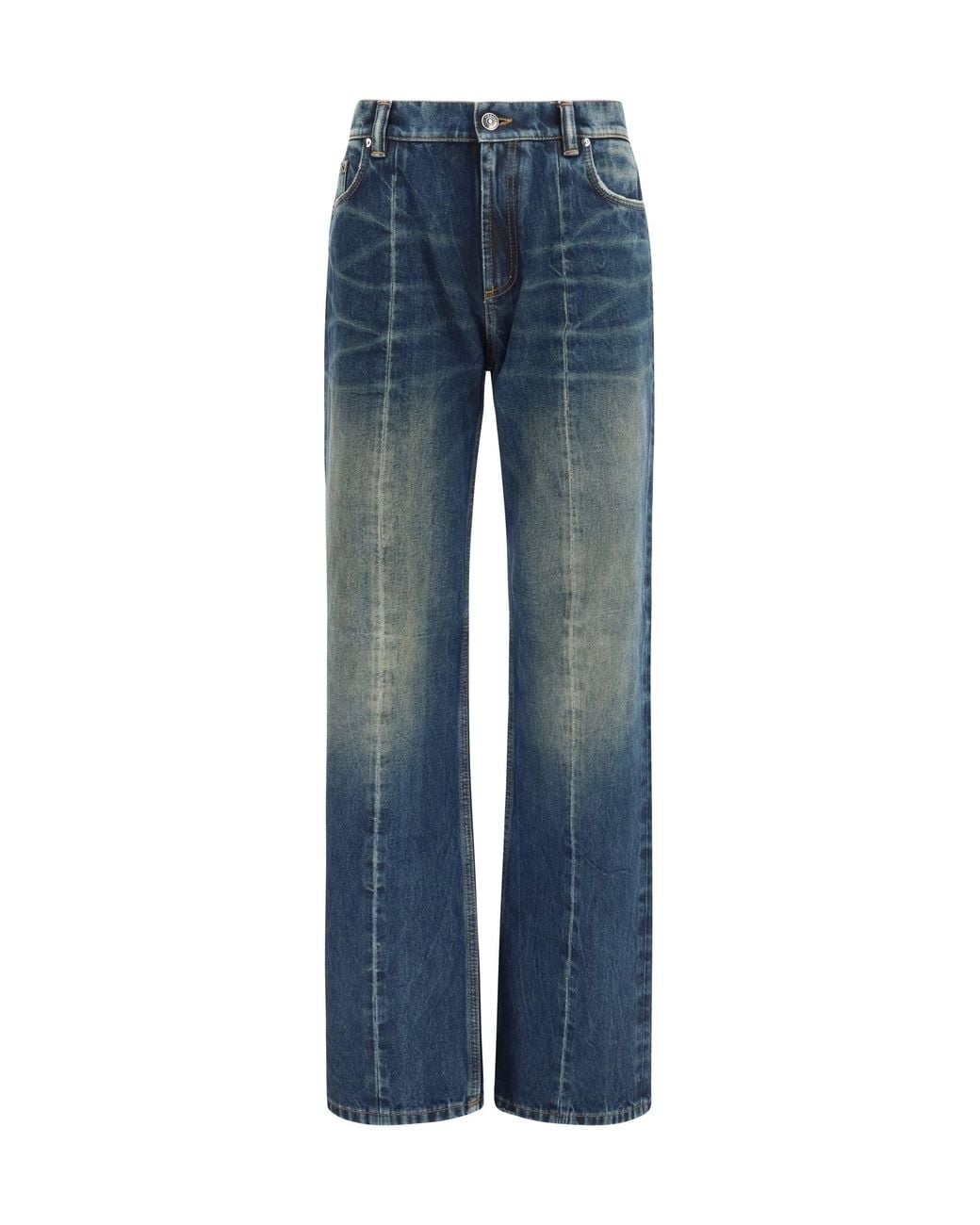 Versace Blue Distressed Straight-Leg Cotton Denim Jeans