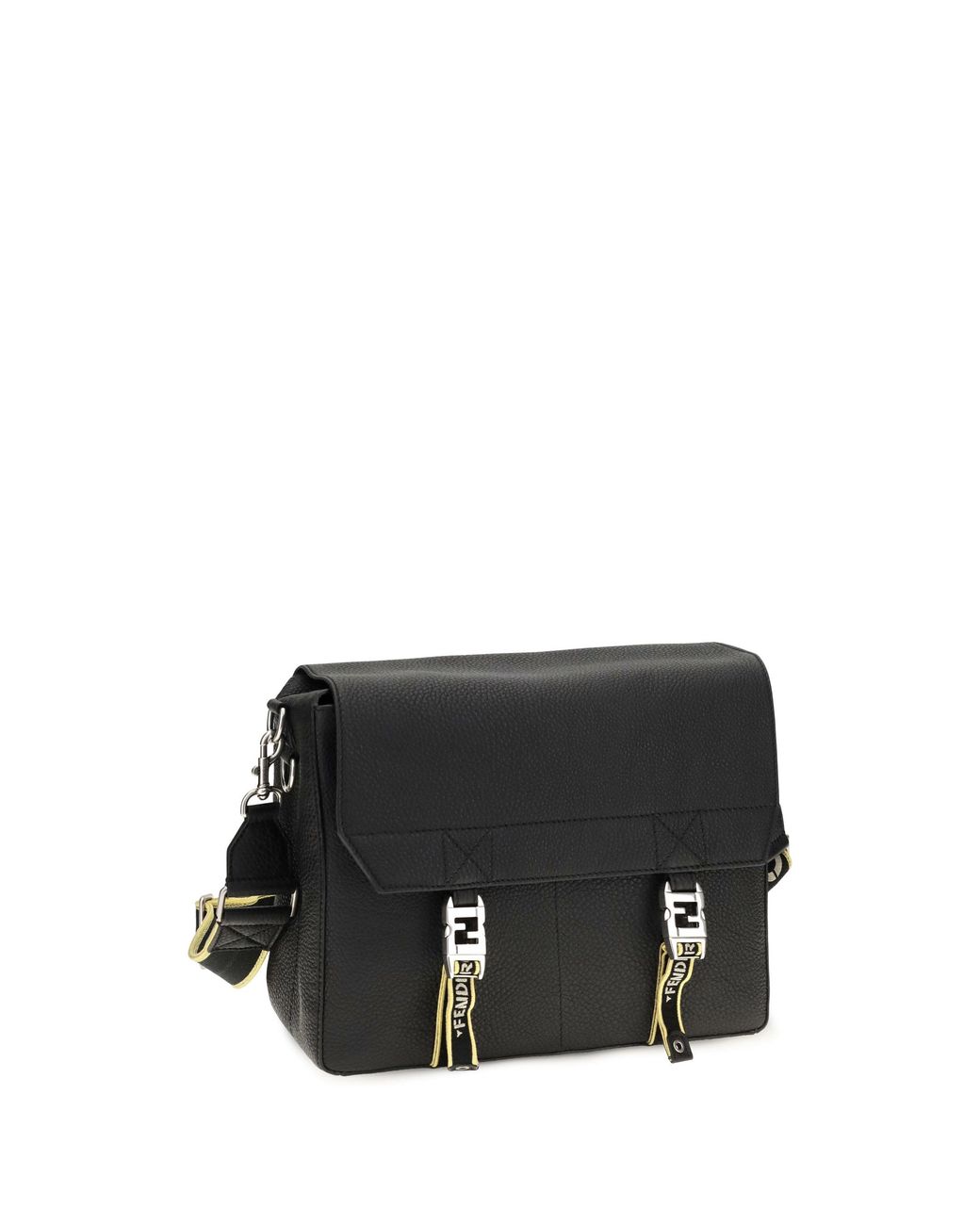 Fendi Black Flow Mess Medium Roman Leather Crossbody Bag for men