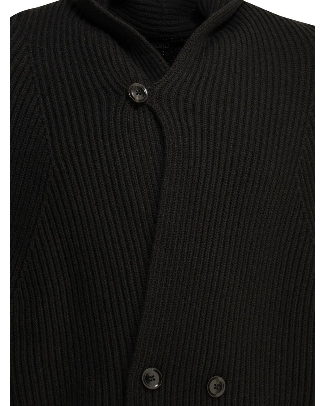 Tom Ford Black Double-Breasted Cashmere Cardigan