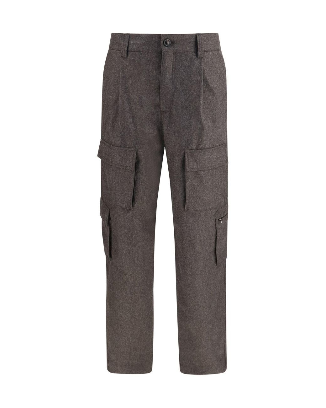 Brunello Cucinelli Gray Virgin Wool Flannel Cargo Pants Moro for men