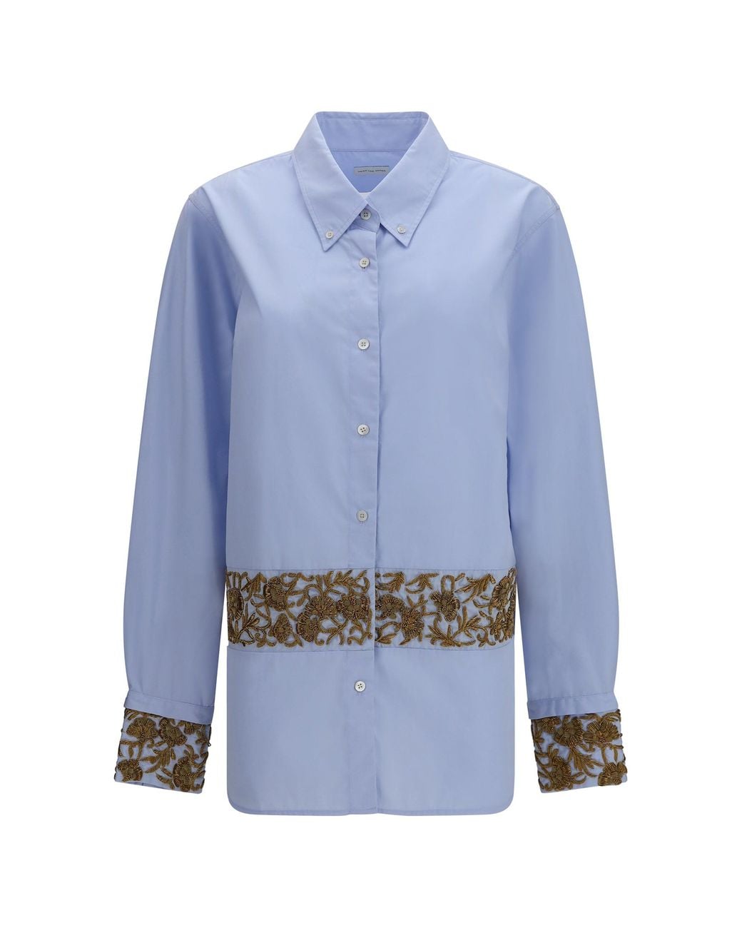 Dries Van Noten Blue Oversized Embroidered Cotton Shirt Light