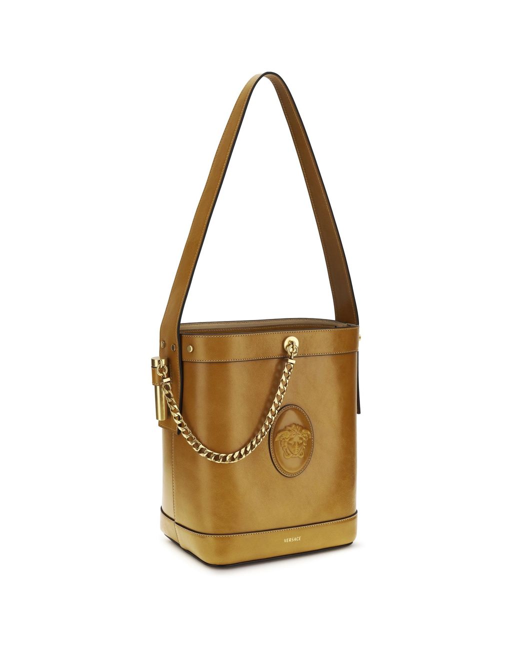 Versace Metallic Small Leather Pivot Bucket Bag