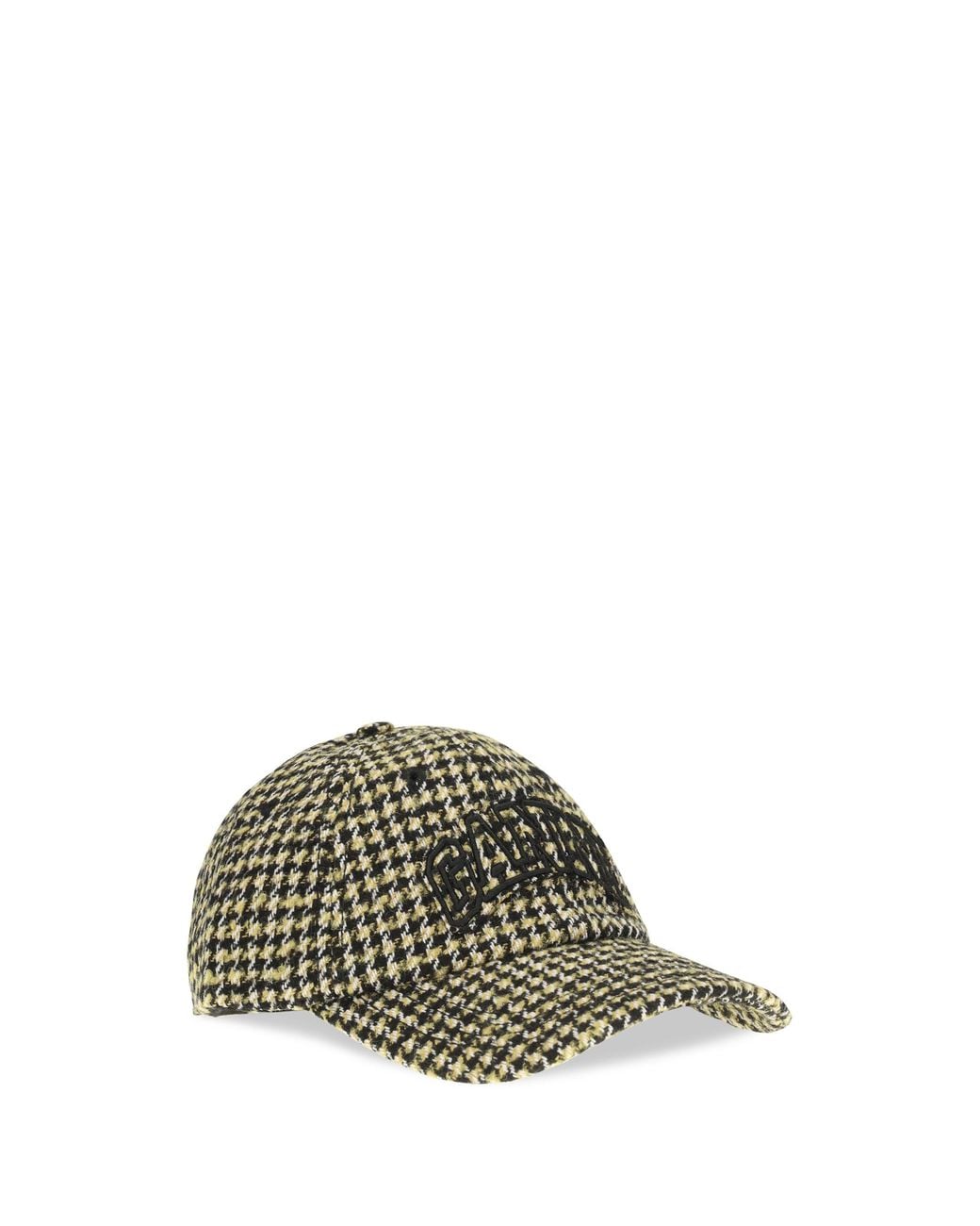 Ganni Yellow Woollen Check Cap