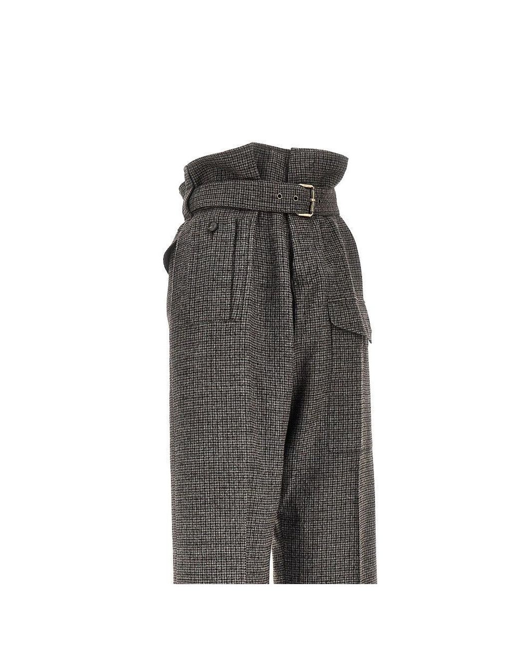 Etro Gray Check Wool Pants With Belt