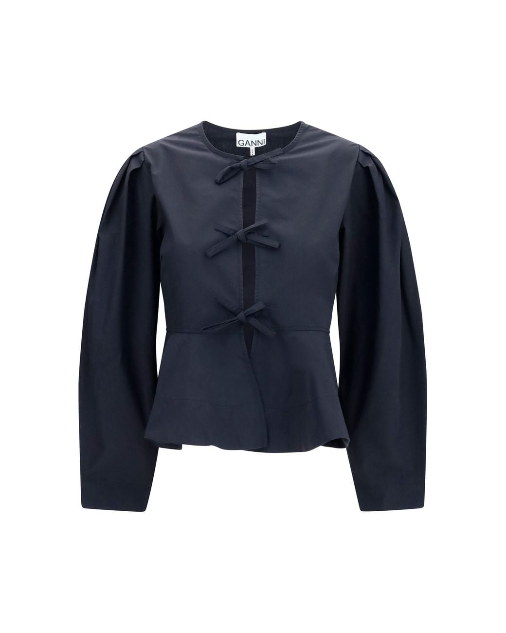 Ganni Blue Cotton Poplin Blouse With Bows