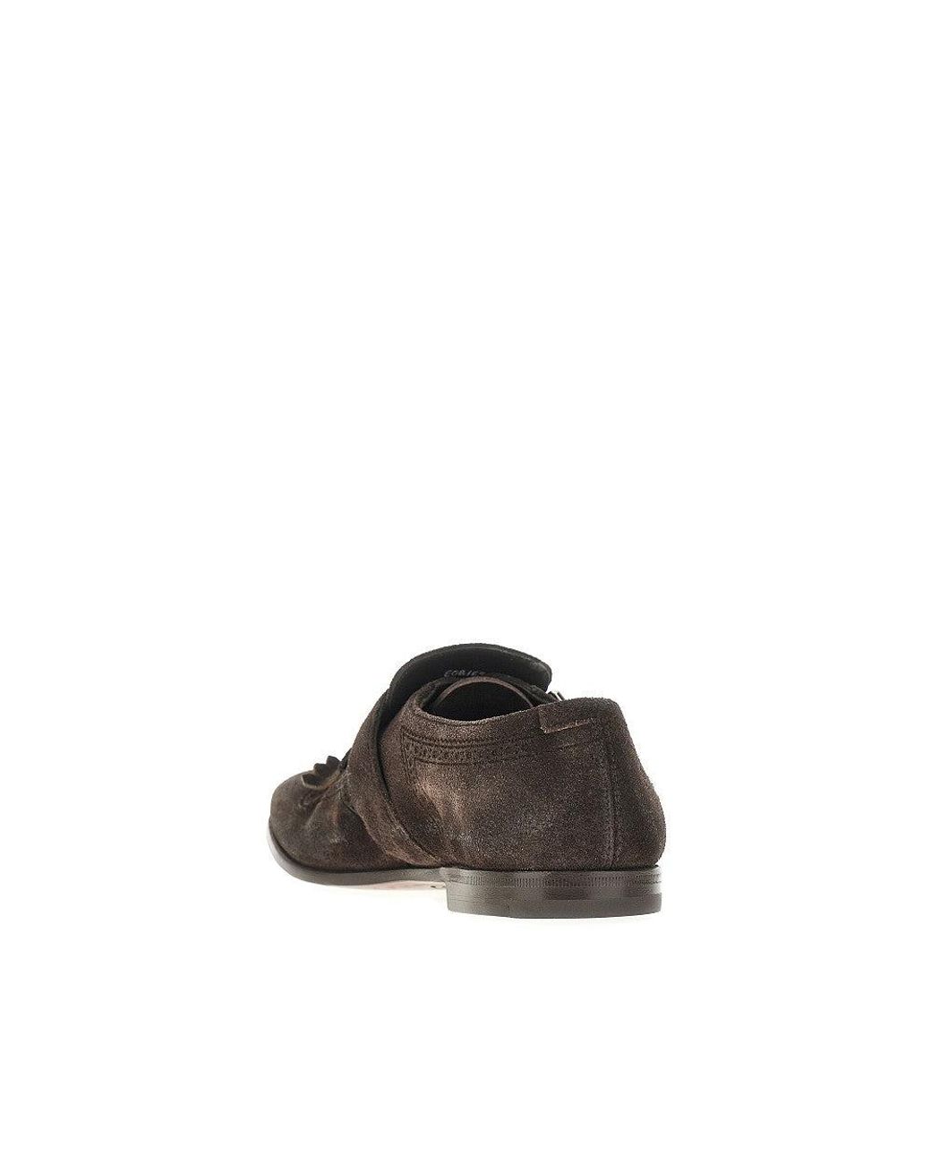 Church's Brown Suede Leather 'Shanghai' Monk Strap Shoes for men