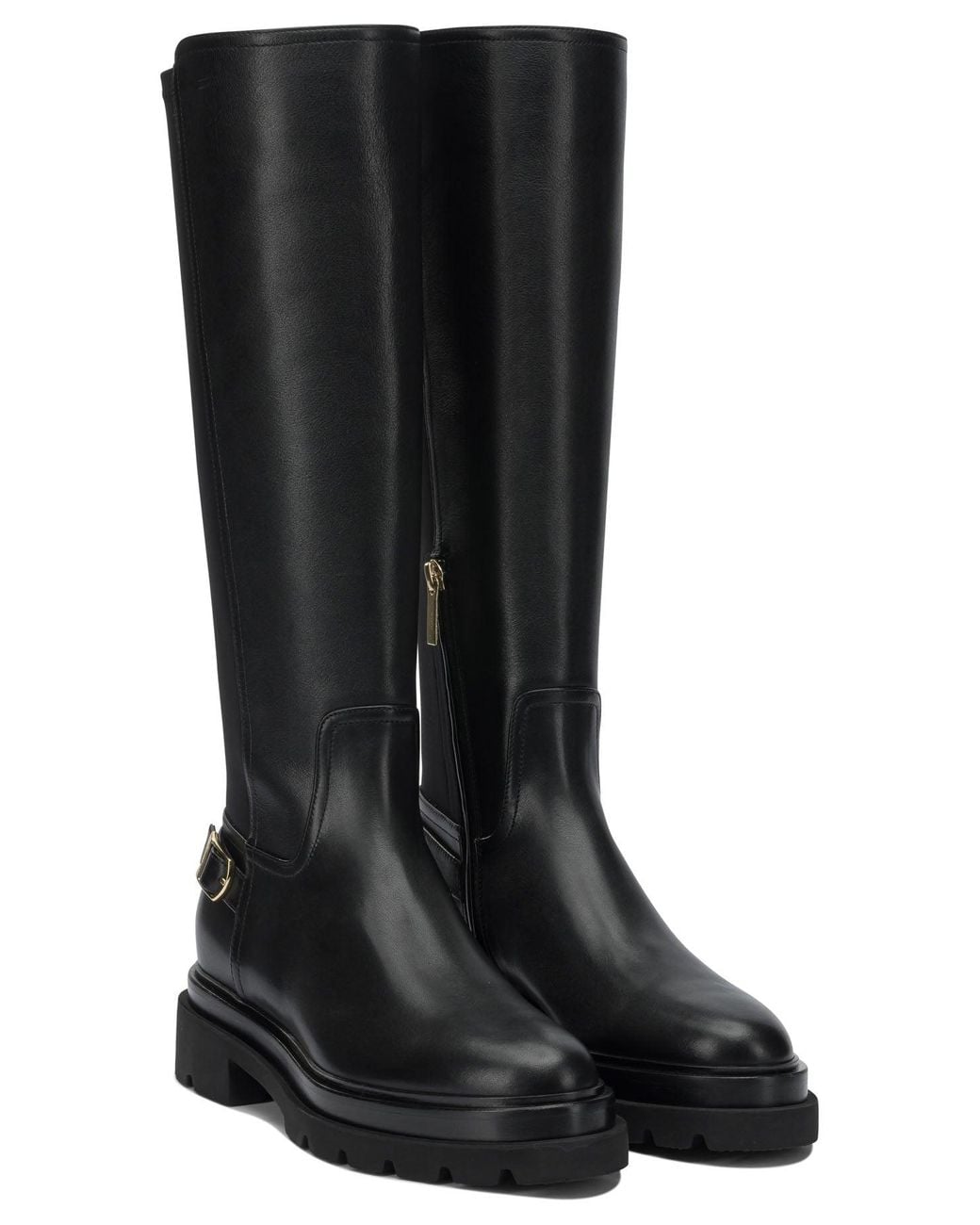 Santoni Black Leather Knee-High Boots