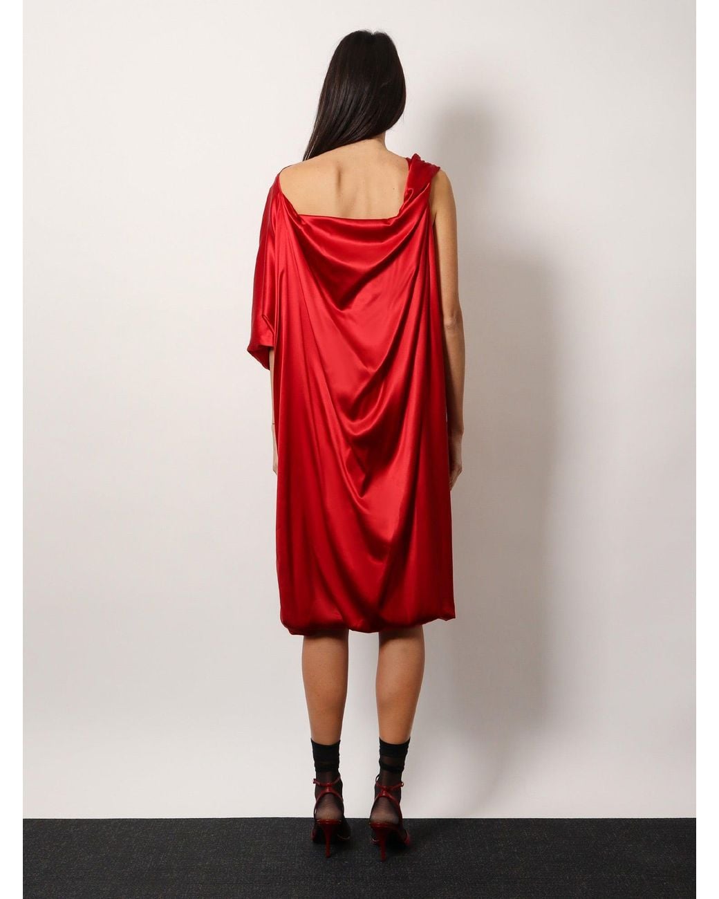 Dries Van Noten Red Dalant Silk Dress With Lateral Knot
