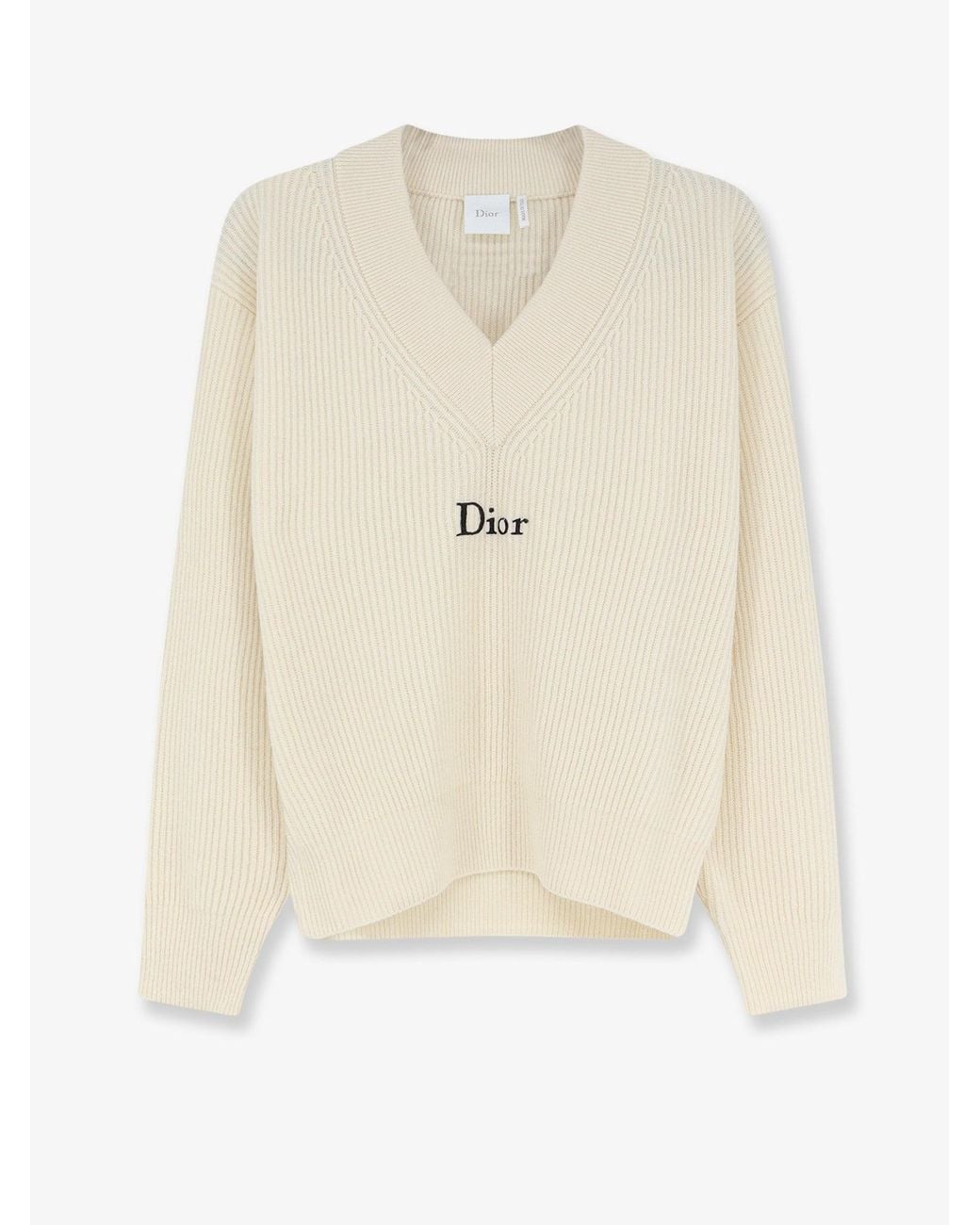 Dior White Wool And Cashmere Ribbed Sweater