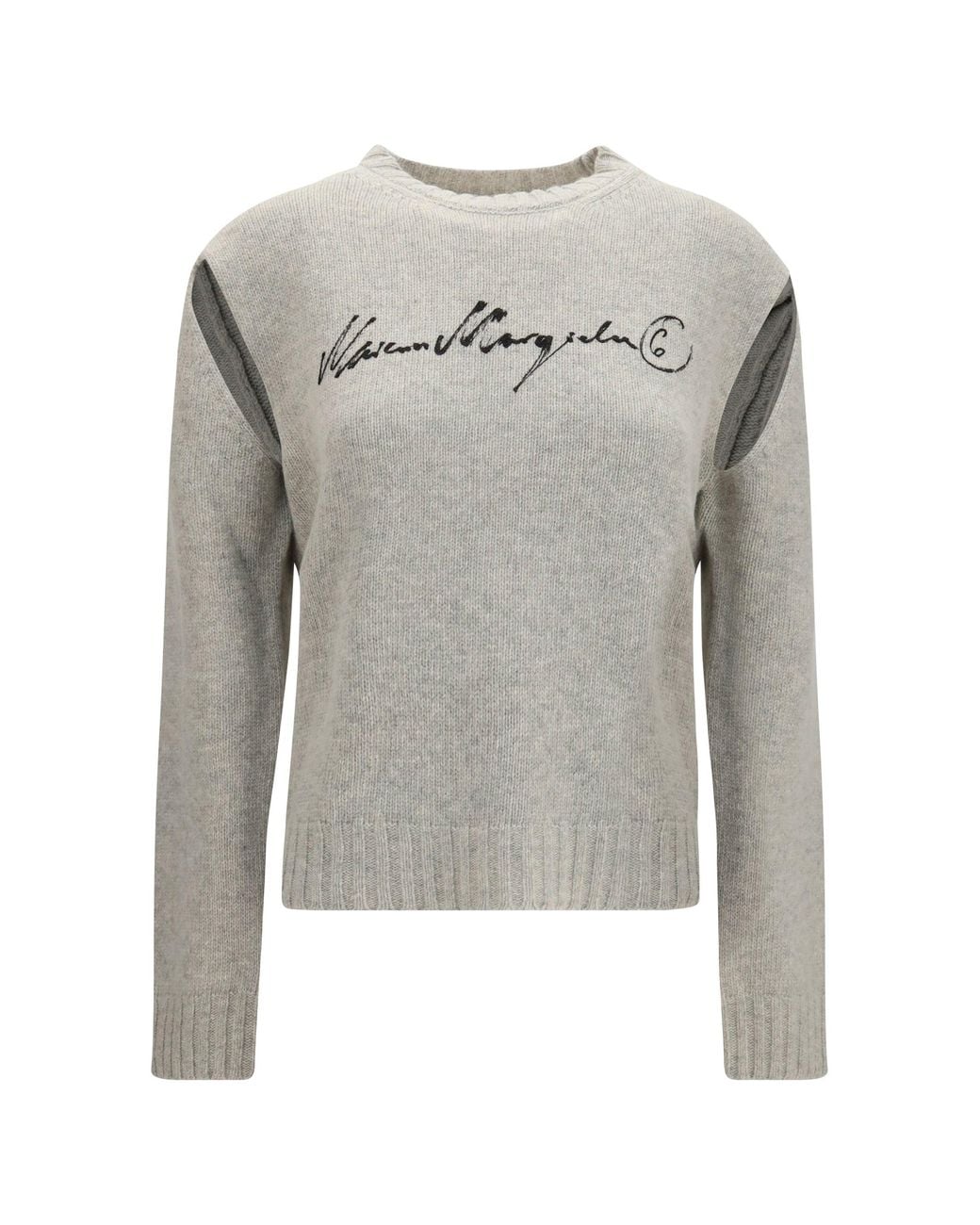 MM6 by Maison Margiela Gray Knitted Sweater With Logo Lettering Melange