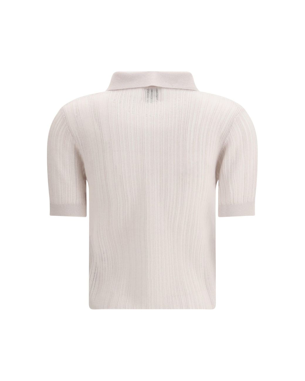 Allude White Polo-Neck Short-Sleeve Sweater 80