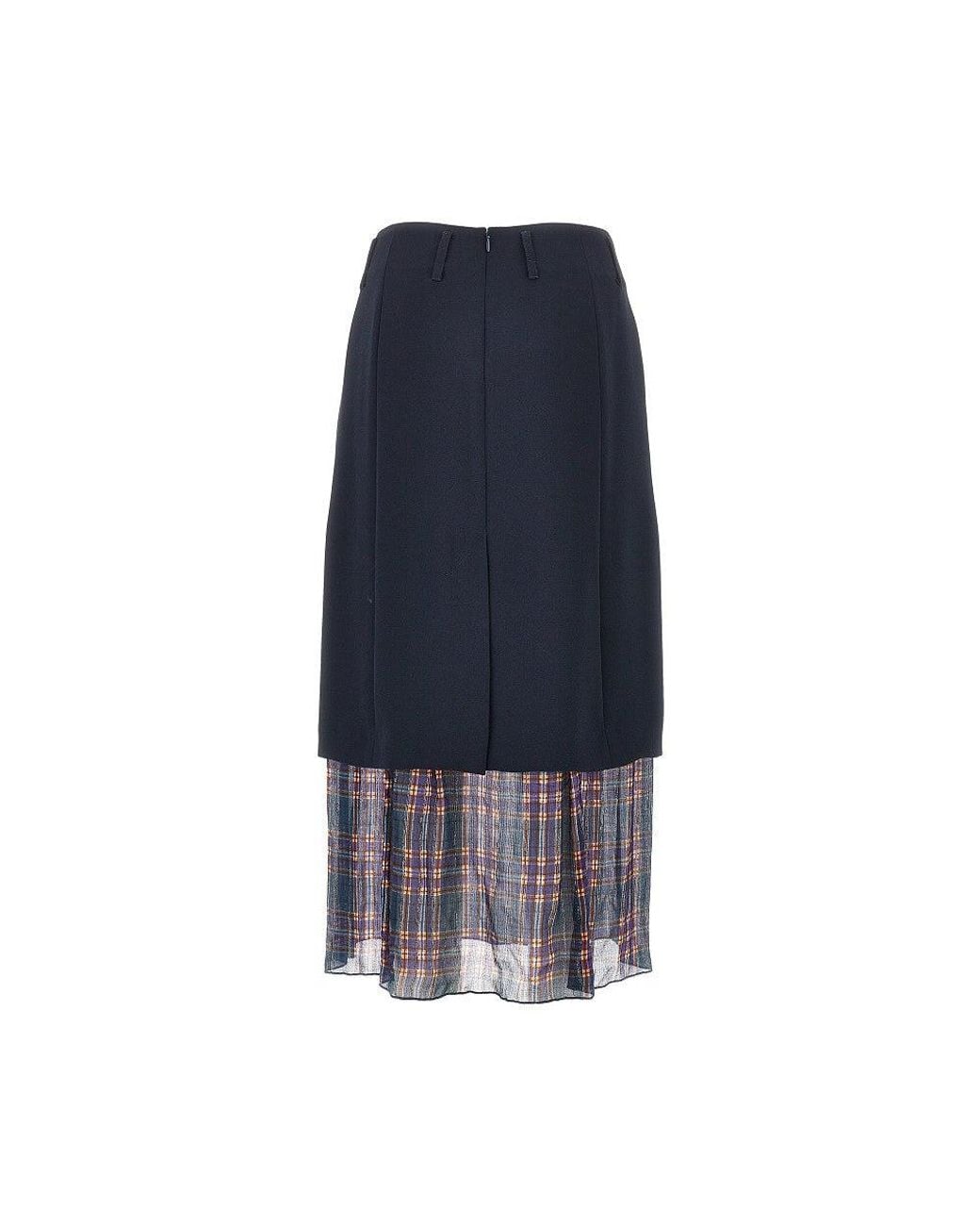 Dries Van Noten Blue Cady Midi Skirt With Check Insert