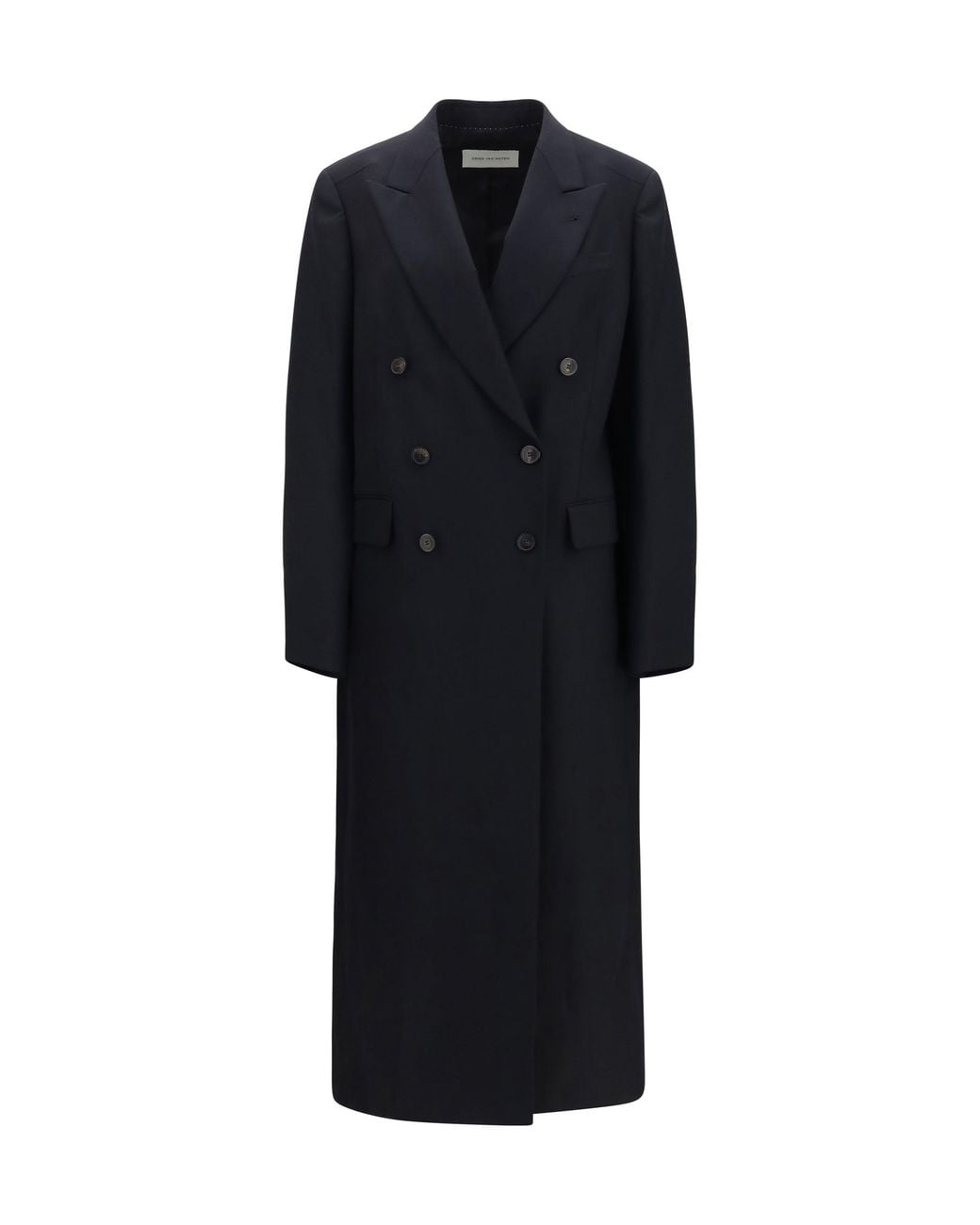 Dries Van Noten Black Long Wool Coat Merino