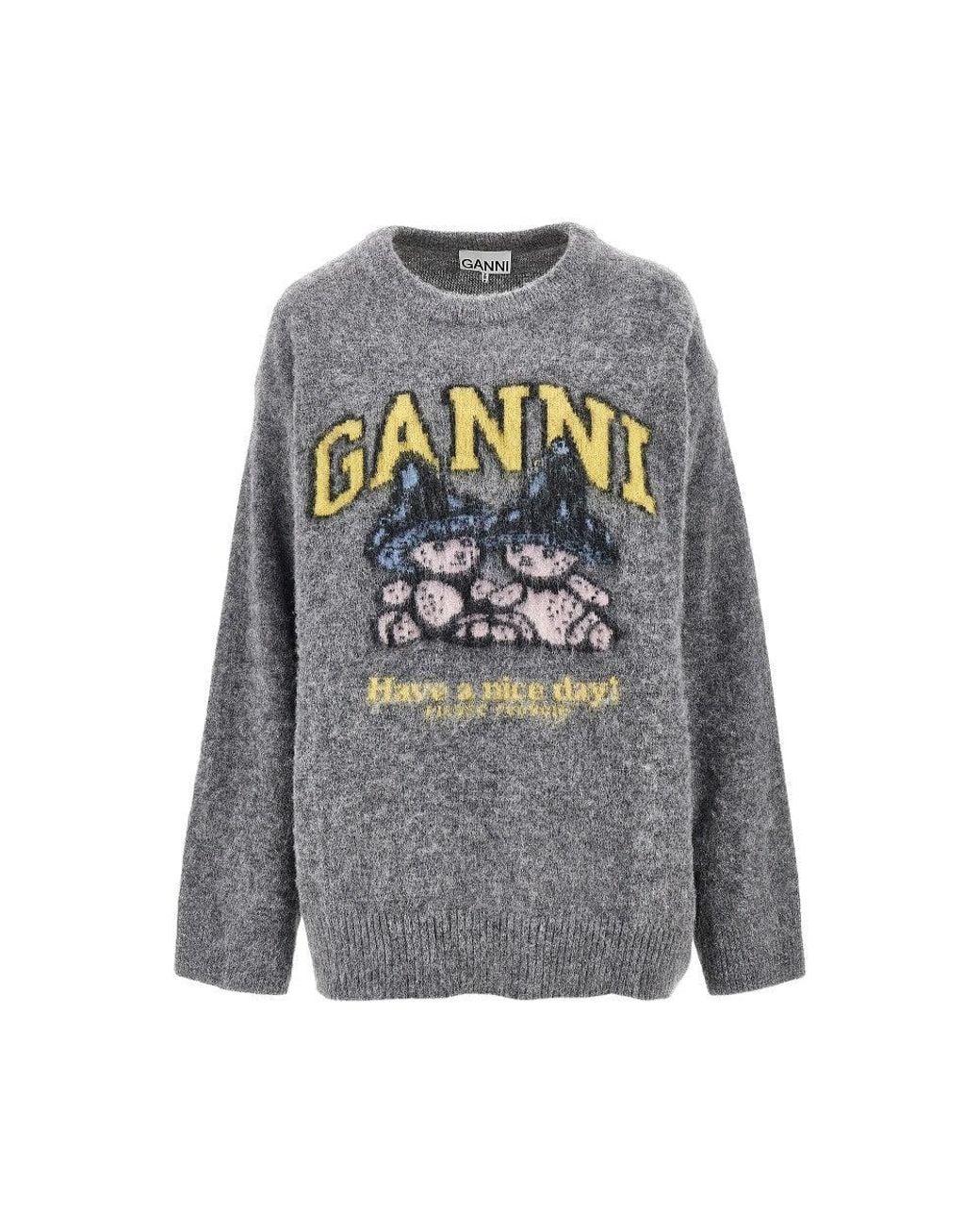 Ganni Gray 'Mushroom Teddy' Alpaca-Blend Sweater