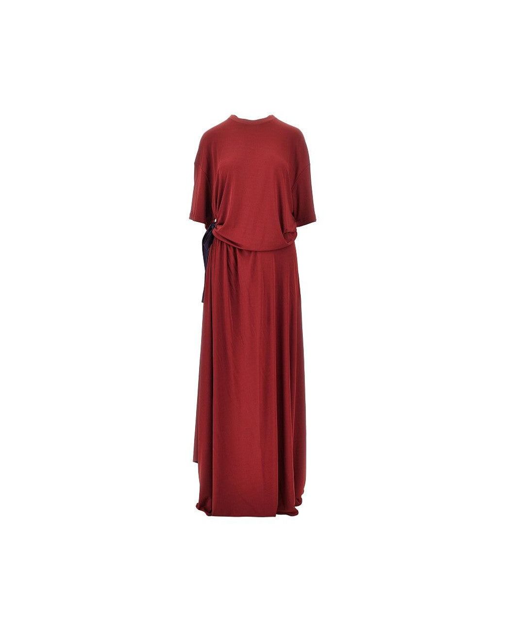 Balenciaga Red Crepe Jersey T-Shirt Maxi Dress