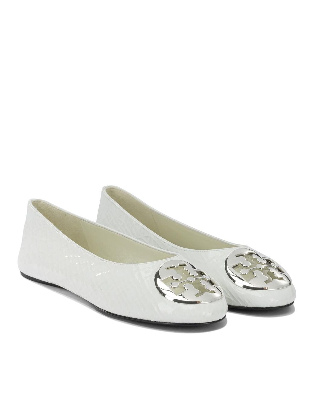 Tory Burch White Goat Bovine Leather Ballerinas
