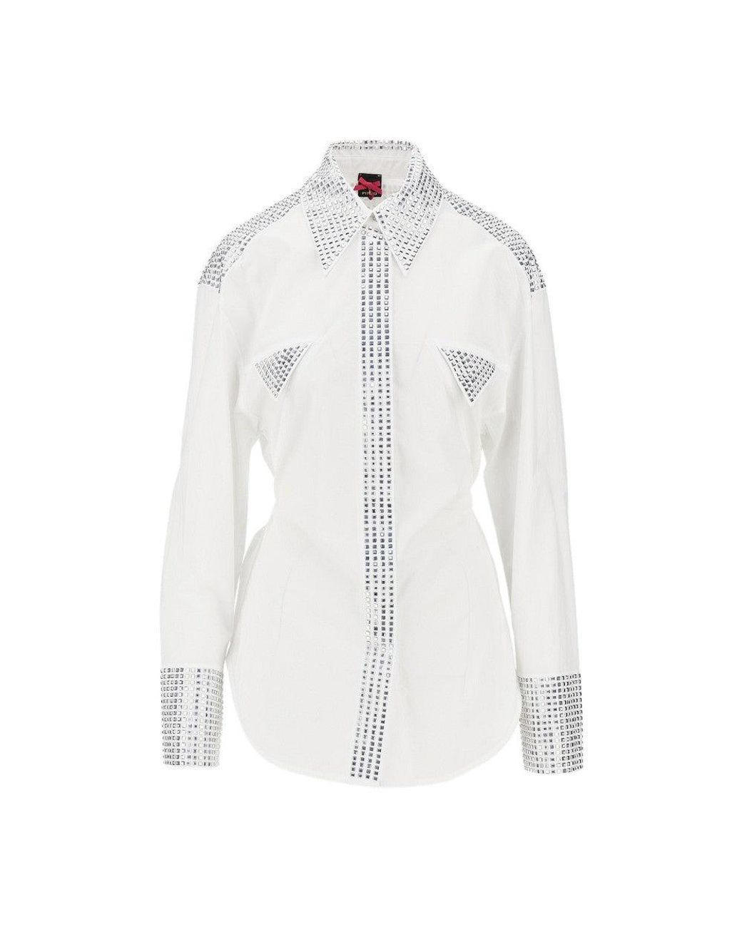 Pinko White Strass-Embellished Poplin Shirt