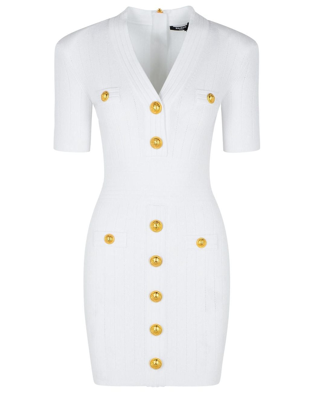 Balmain White Dress With Decorative Buttons