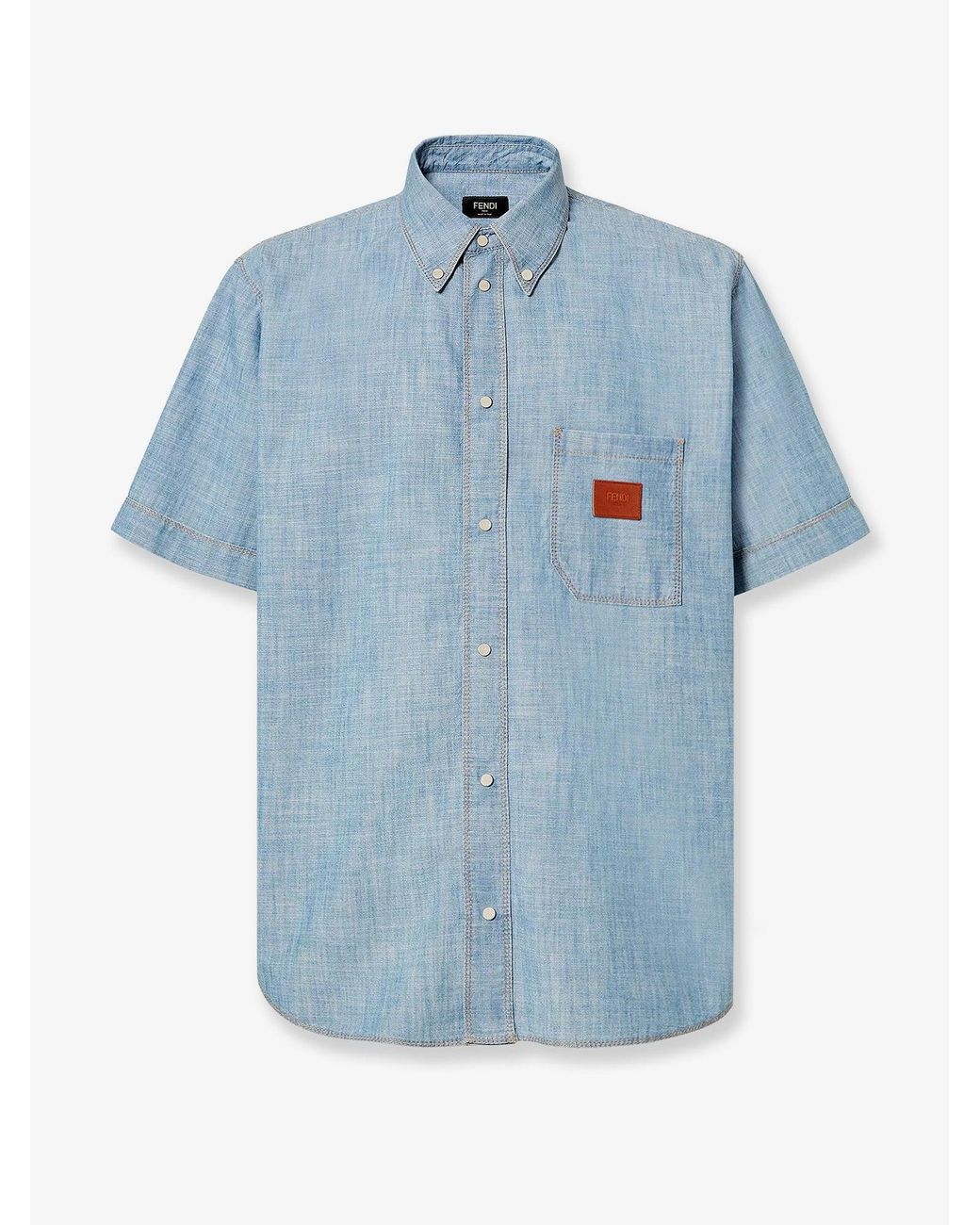 Fendi Blue Cotton Shirt With Denim Effect for men
