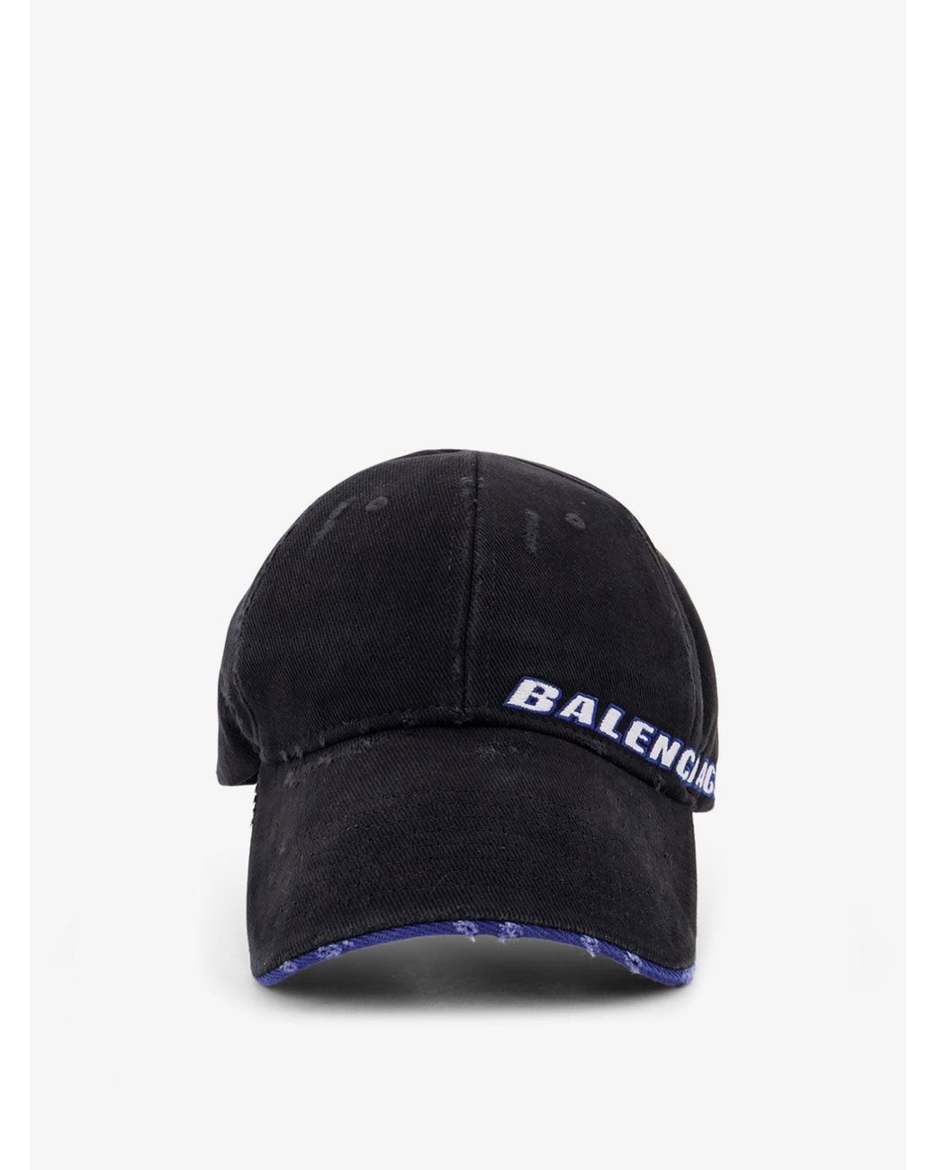 Balenciaga Blue Cotton Baseball Hat With Distressed Effect for men