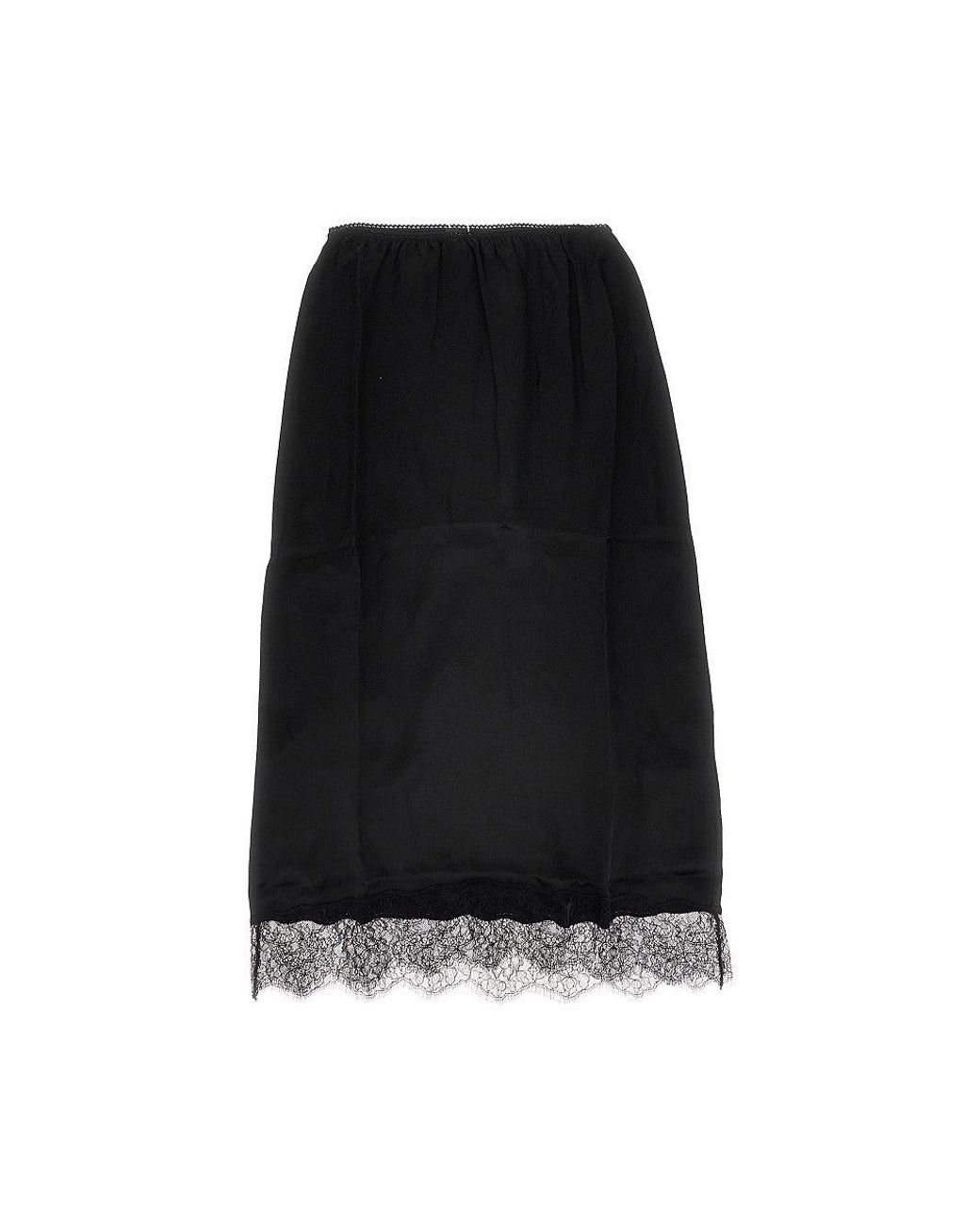 Anine Bing Black Satin Midi Skirt With Lace Trim