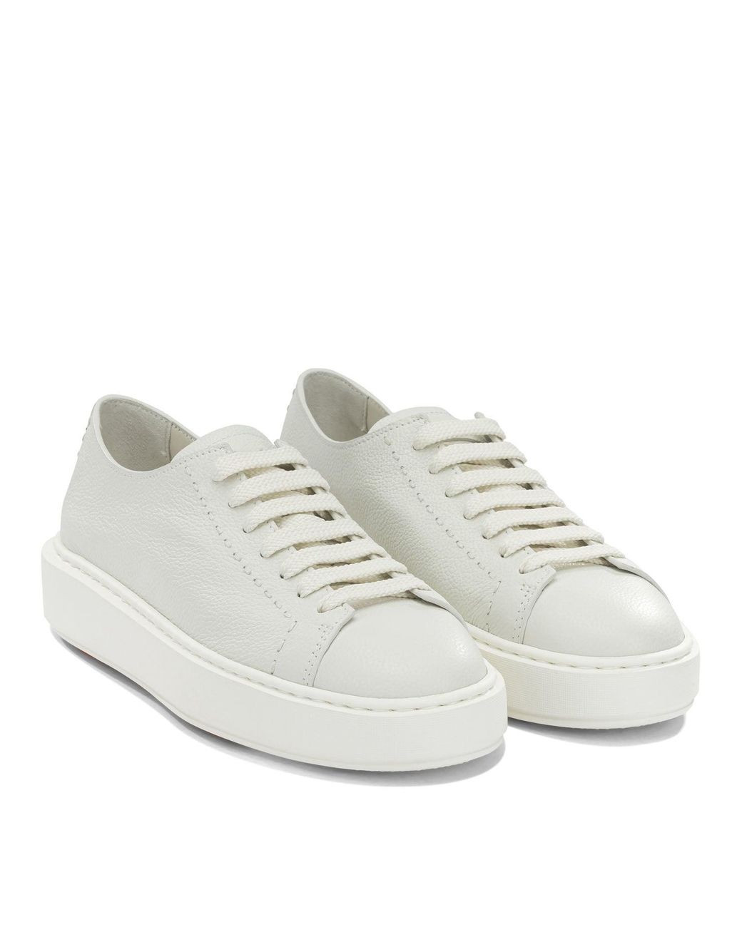 Santoni White Calf Leather Rubber Sneakers