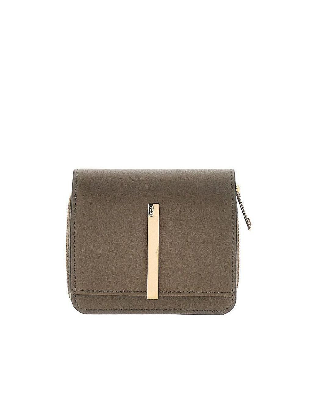 Tod's Gray Leather Small Bi-Fold Wallet
