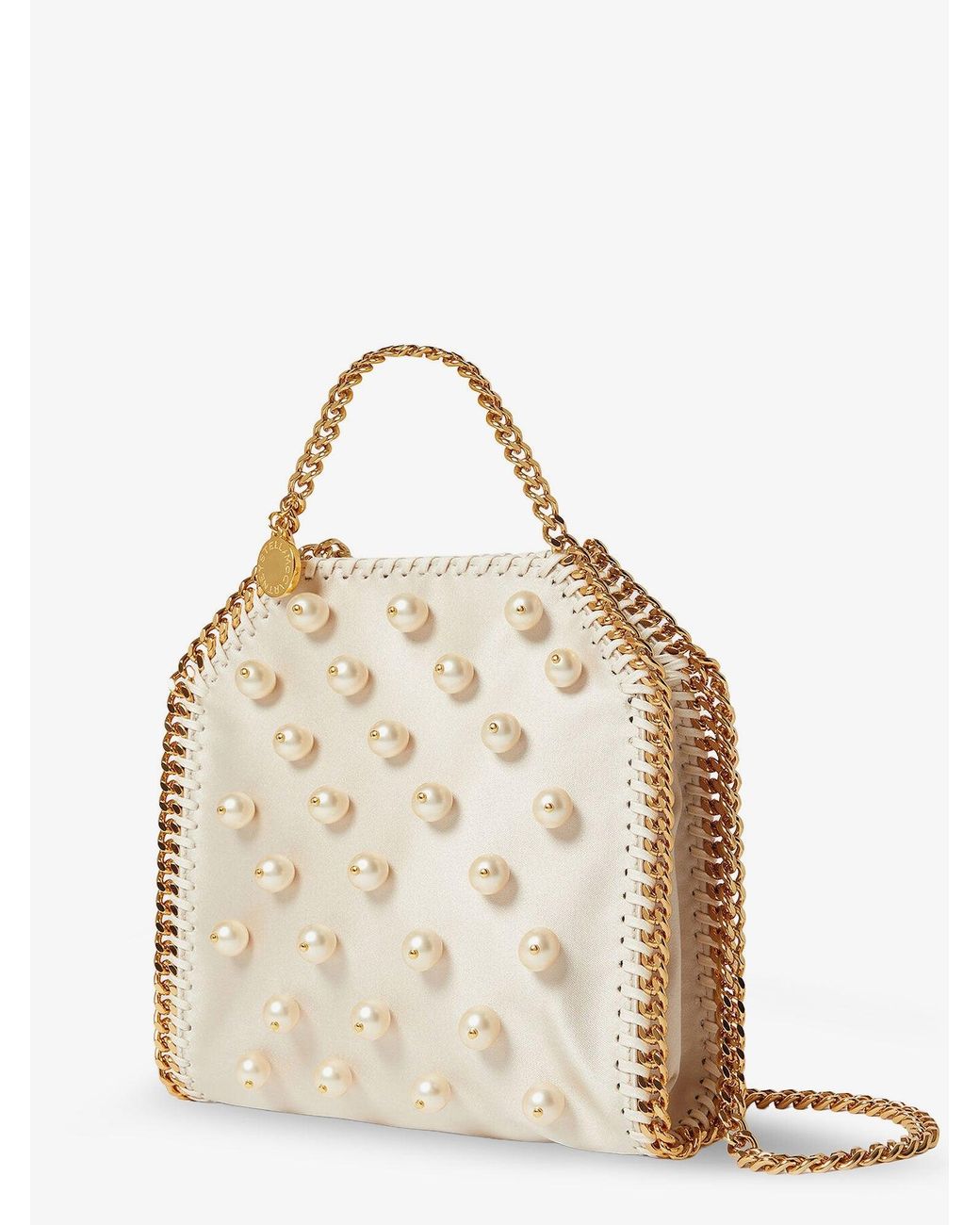 Stella McCartney Natural Falabella Satin Crossbody Bag With Vegan Pearl Detail