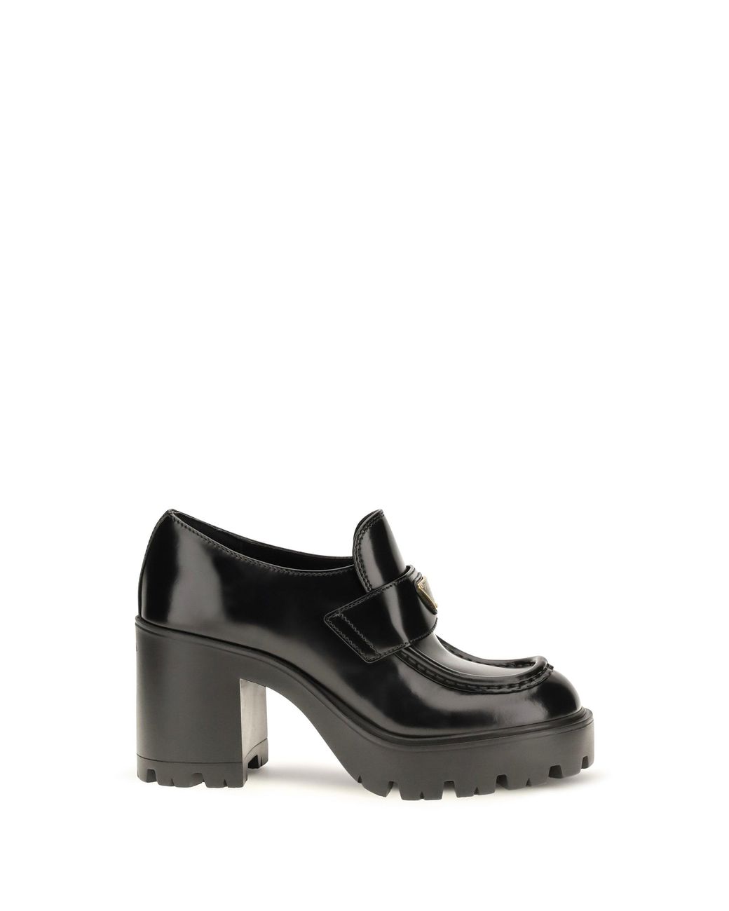 Prada Black Leather Heeled Loafers