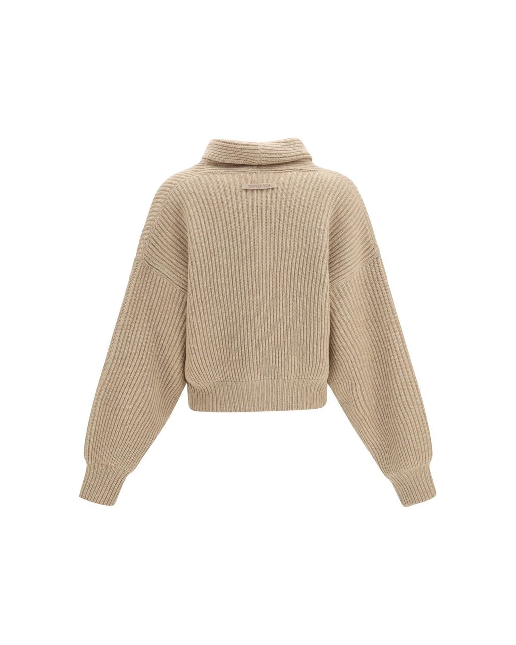 Tory Burch Natural Ribbed Wool Cropped Cardigan Golden
