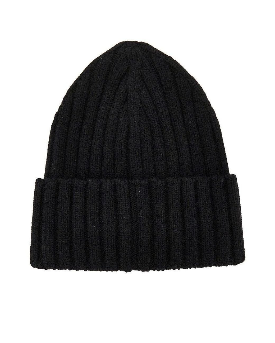 Moncler Black Wool Beanie Hat With Logo Patch