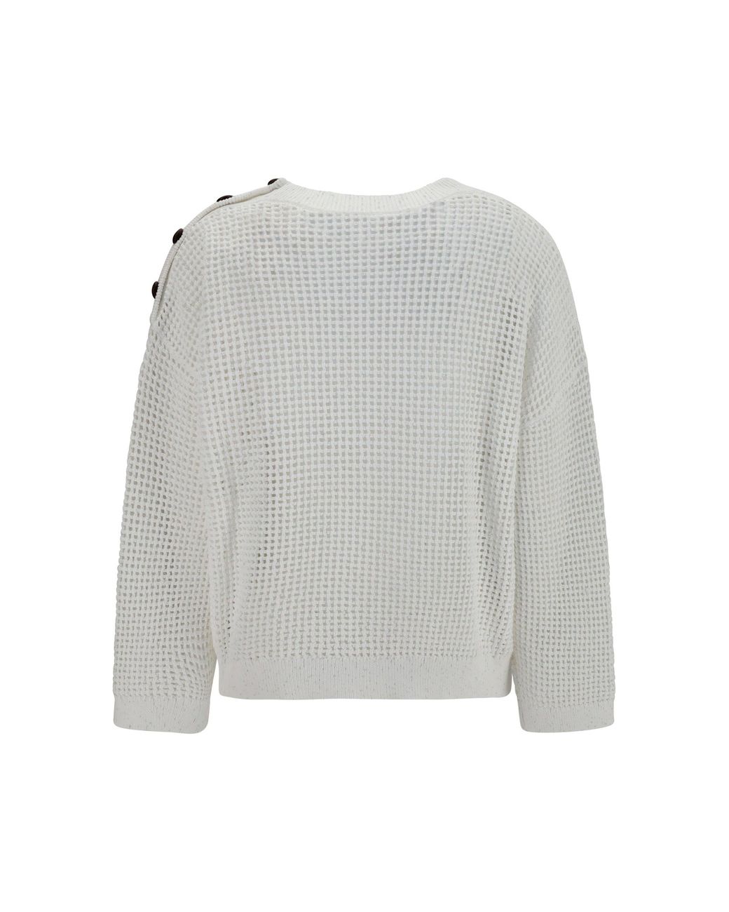 Brunello Cucinelli White Openwork Sweater With Shoulder Buttons