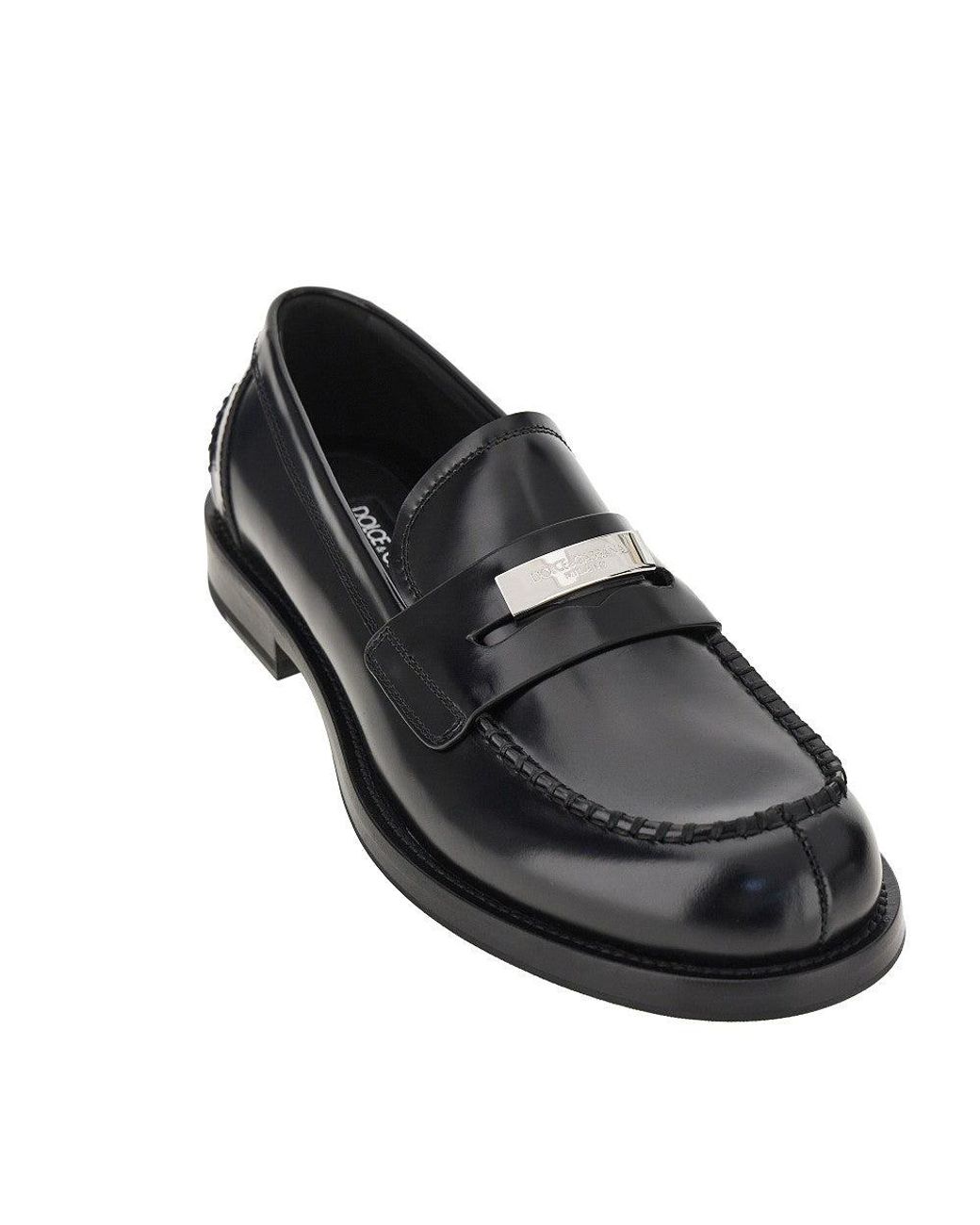Dolce & Gabbana Blue Logo Plate Leather Loafers for men