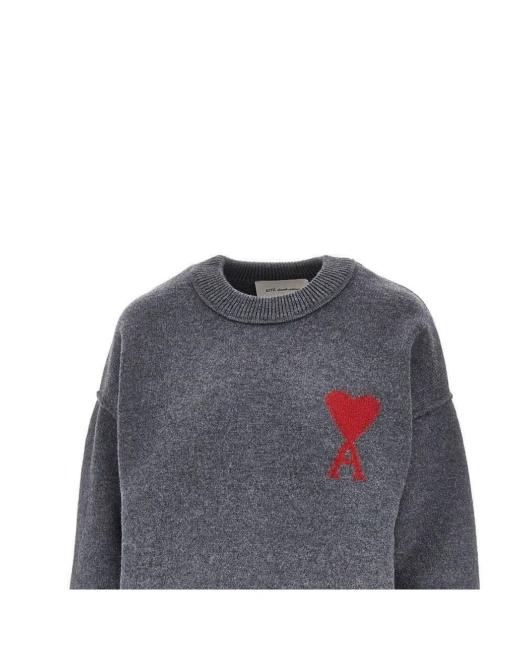 AMI Gray Ami 'Ami De Coeur' Crewneck Sweater