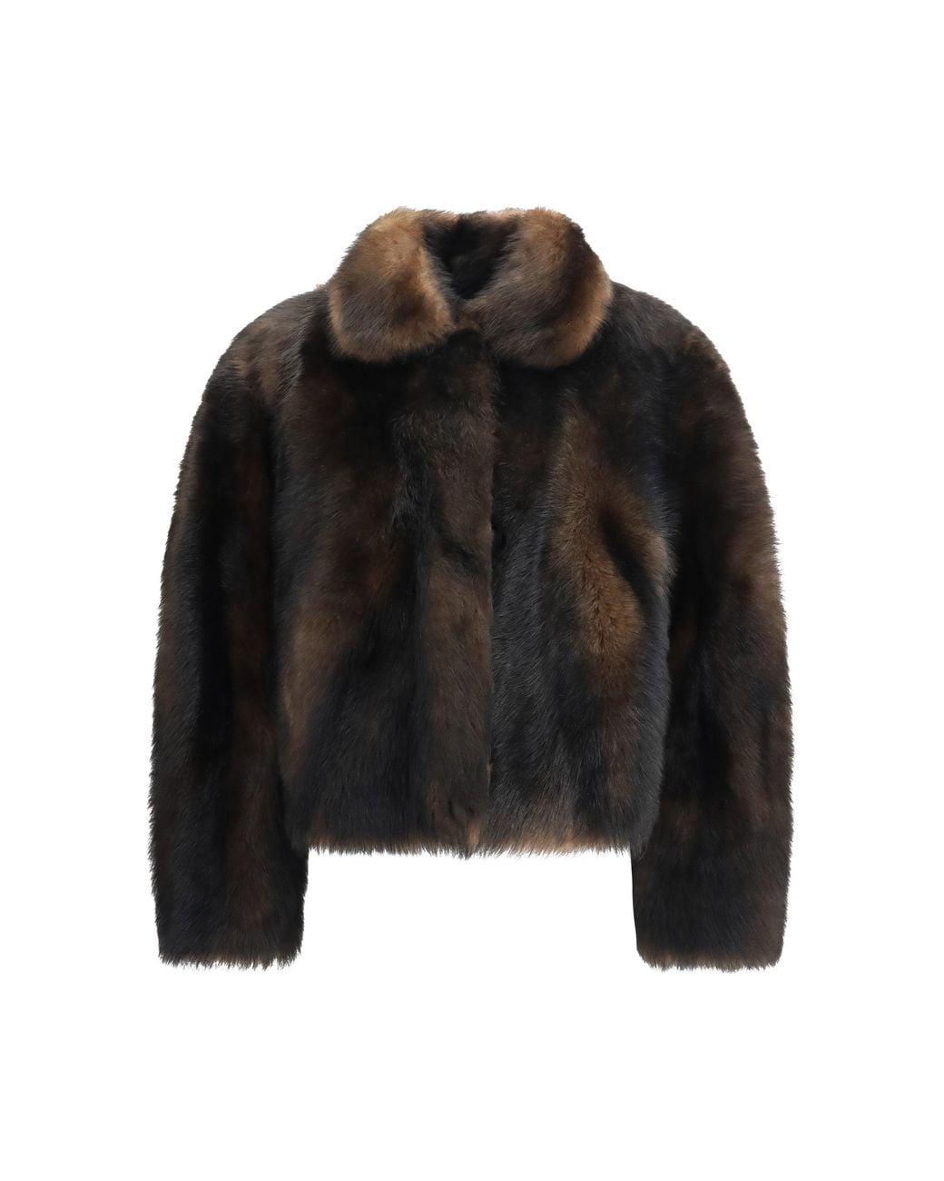 Brunello Cucinelli Black Soft Shearling Jacket With Shiny Zipper Pull