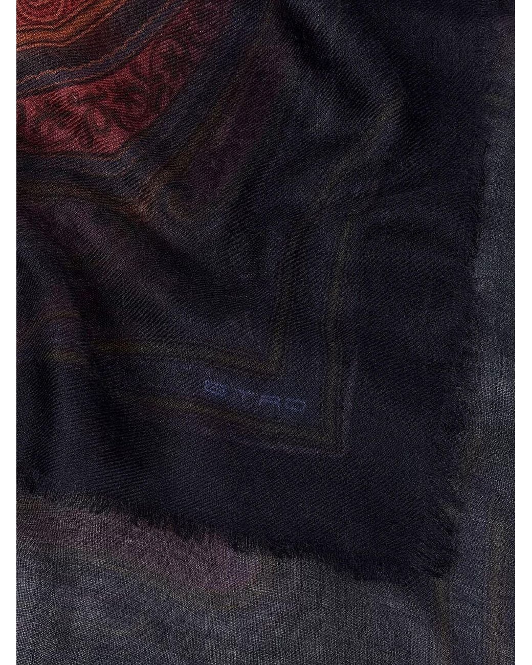 Etro Black Wool Cashmere Silk Scarf