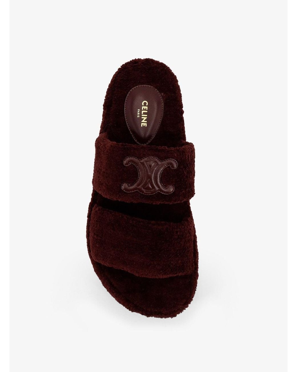 Céline Brown Triomphe Fur Shearling Slides