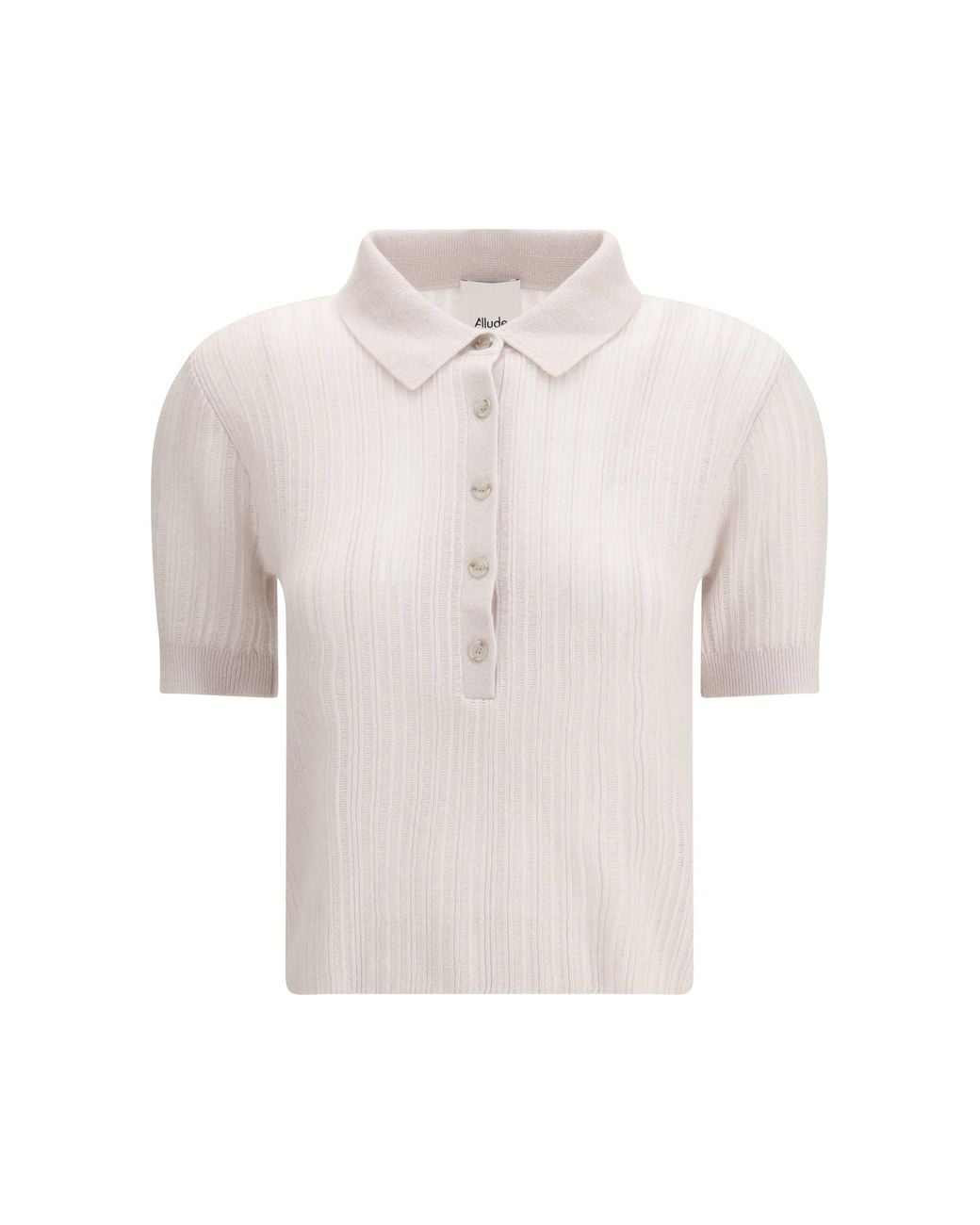 Allude White Polo-Neck Short-Sleeve Sweater 80