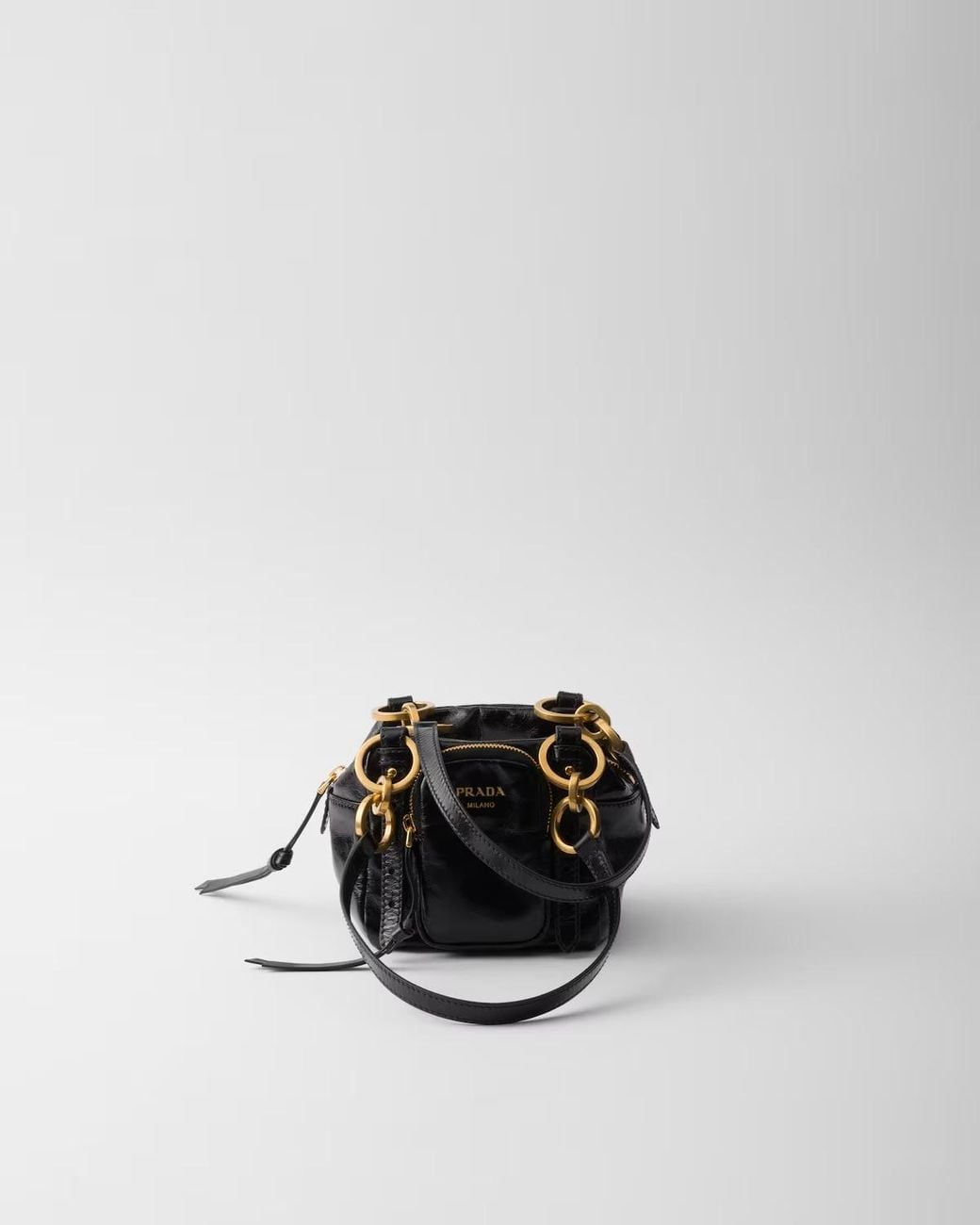 Prada White Calf Leather Dangle Shoulder Bag