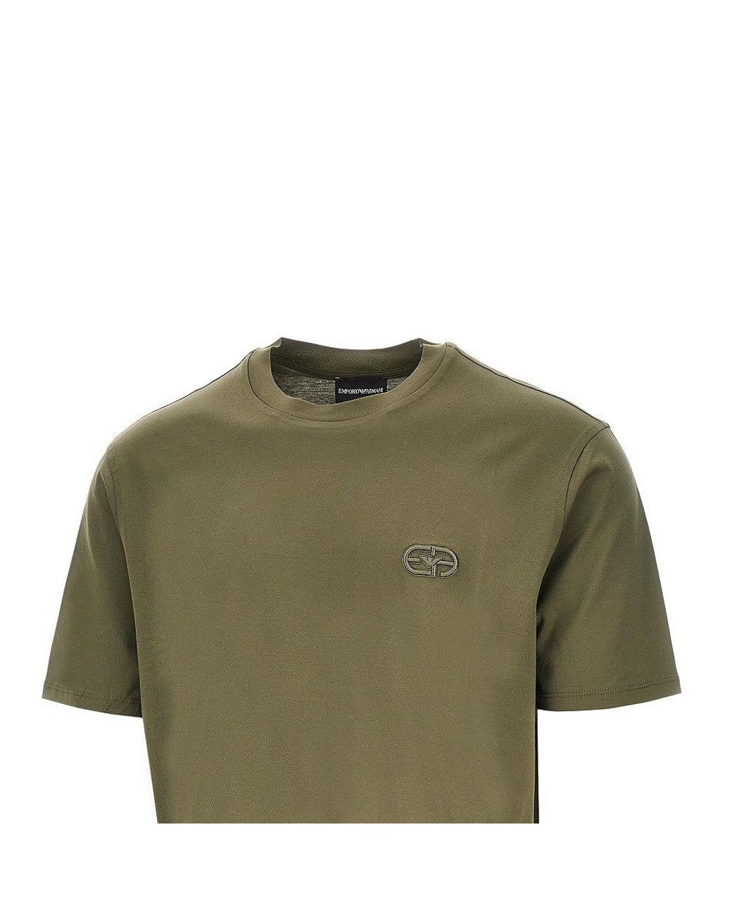 Emporio Armani Green Lyocell-Blend Jersey T-Shirt With Embroidery for men